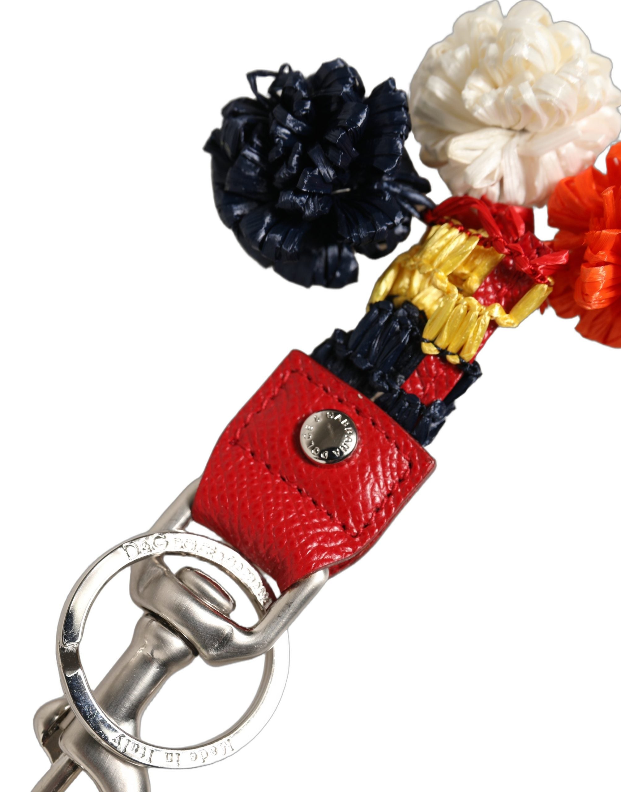 Dolce & Gabbana Raffia Leather Clasp Finder Chain Keyring Women's Multicolor