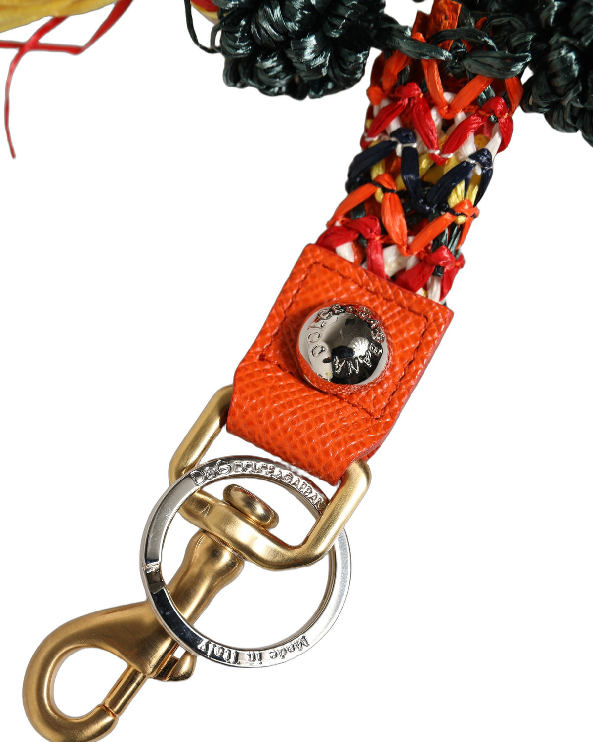 Dolce & Gabbana Raffia Leather Clasp Finder Chain Keyring Women's Multicolor