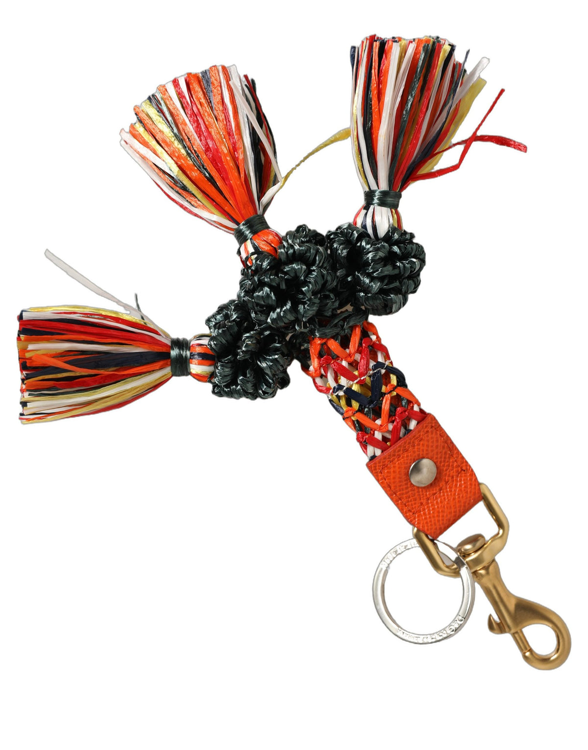 Dolce & Gabbana Raffia Leather Clasp Finder Chain Keyring Women's Multicolor