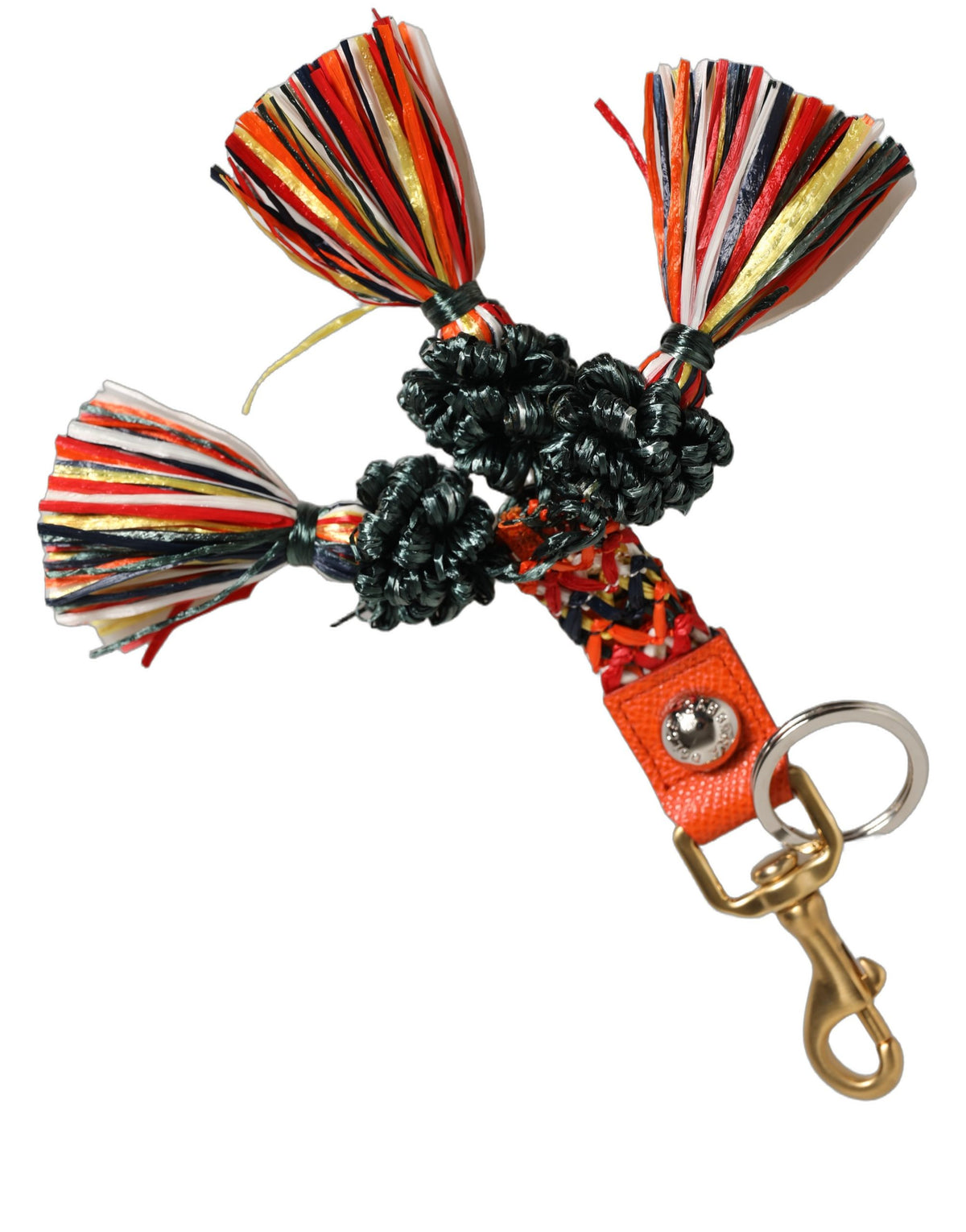 Dolce & Gabbana Raffia Leather Clasp Finder Chain Keyring Women's Multicolor