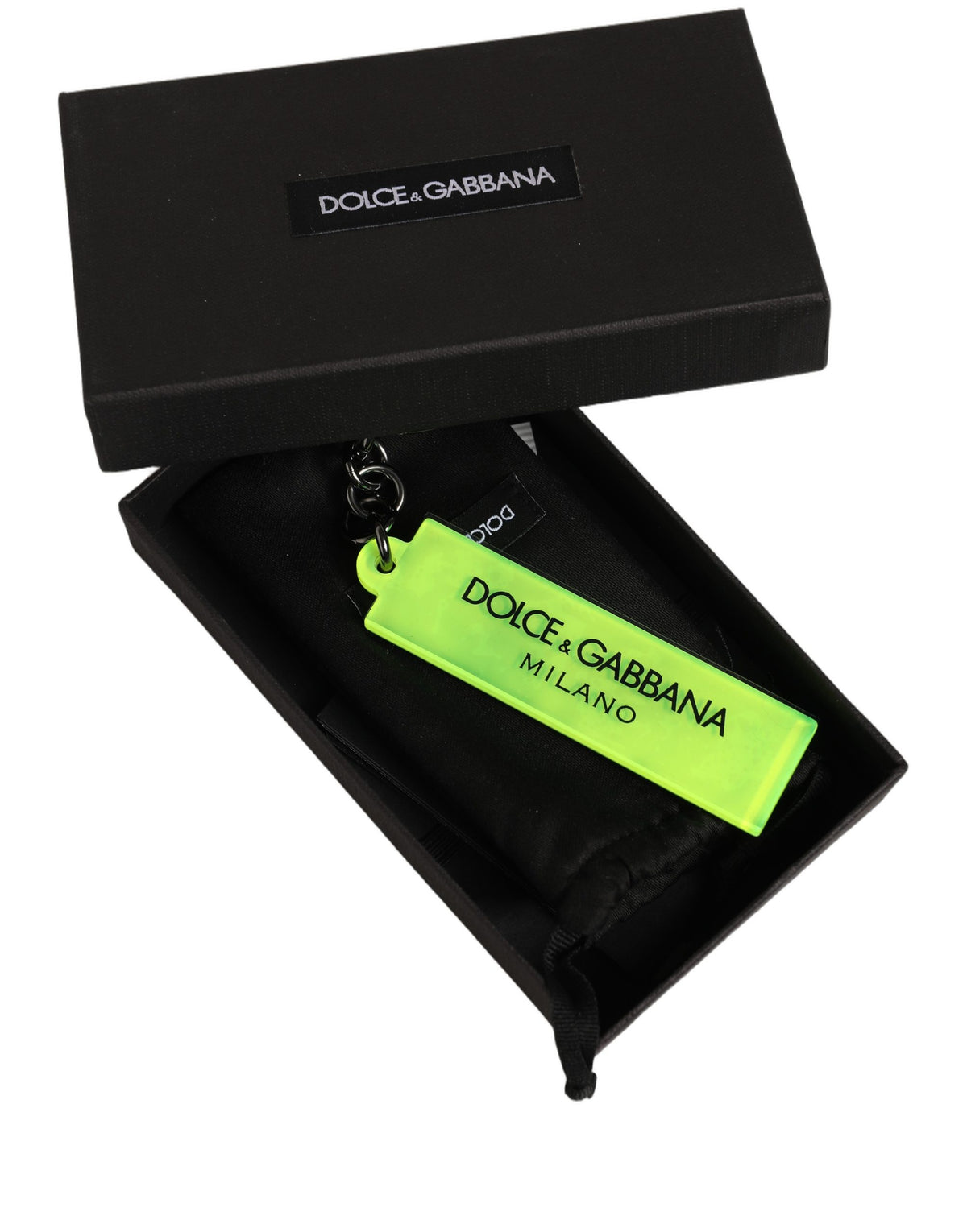 Dolce & Gabbana Neon Green Logo Print Charm Metal Keychain Women's Keyring