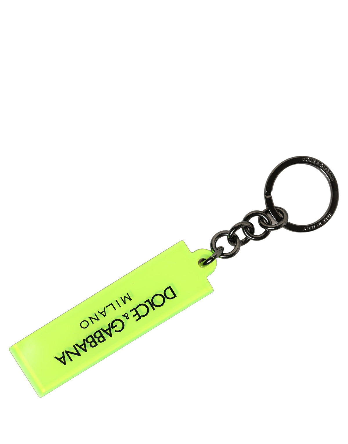 Dolce & Gabbana Neon Green Logo Print Charm Metal Keychain Women's Keyring