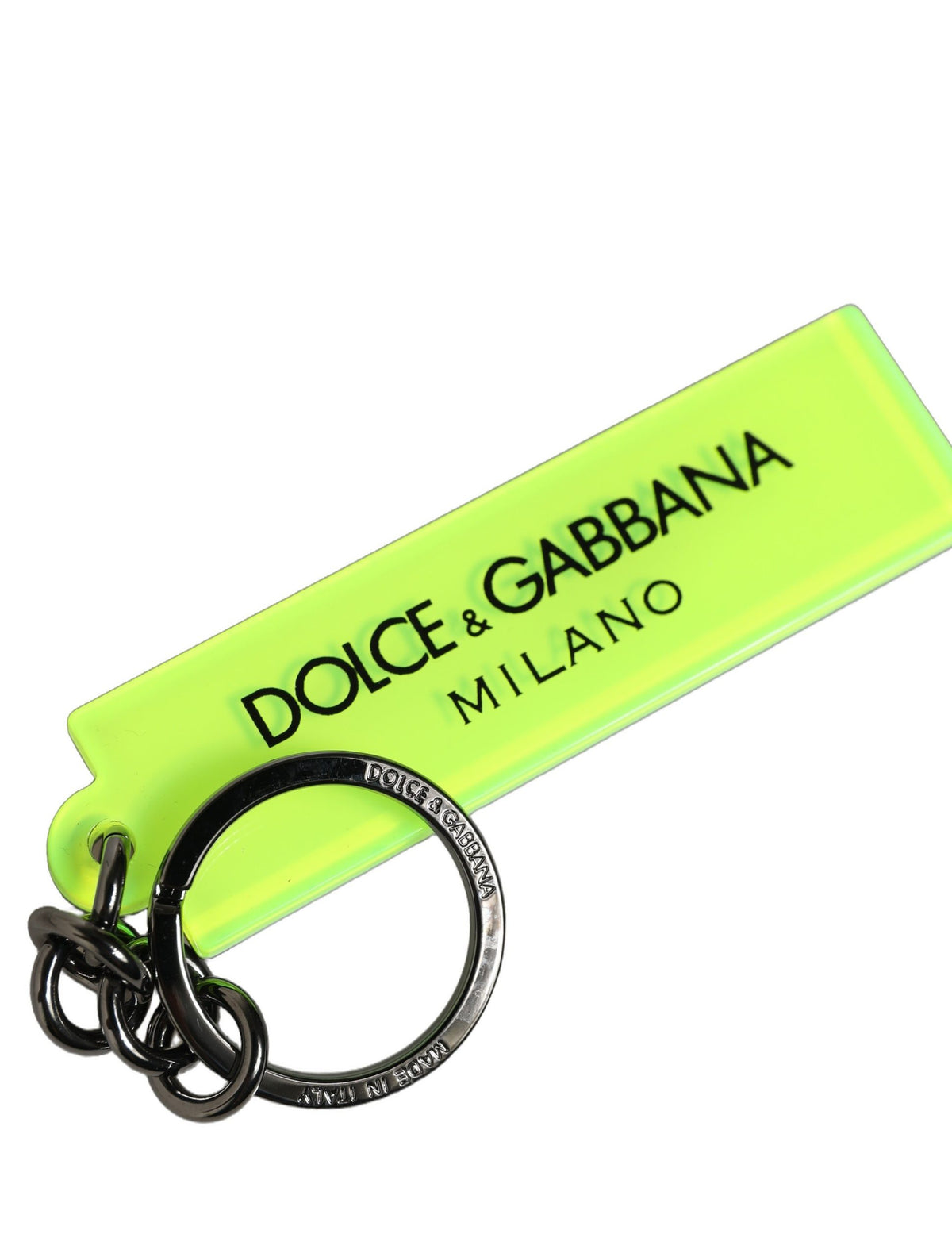 Dolce & Gabbana Neon Green Logo Print Charm Metal Keychain Women's Keyring