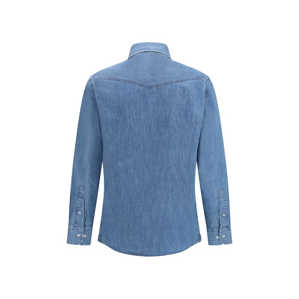 Brunello Cucinelli Blue Denim Men's Shirt