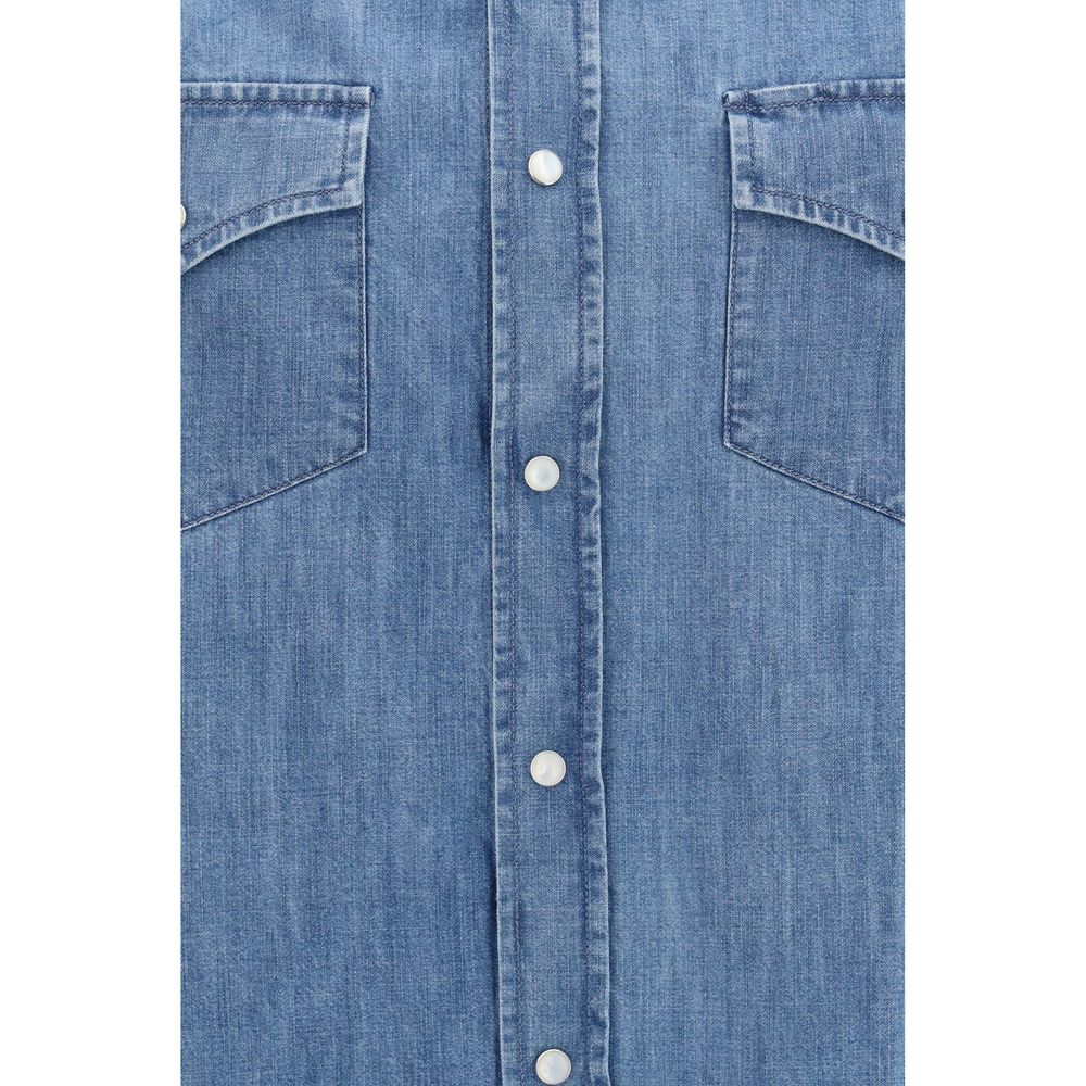 Brunello Cucinelli Blue Denim Men's Shirt