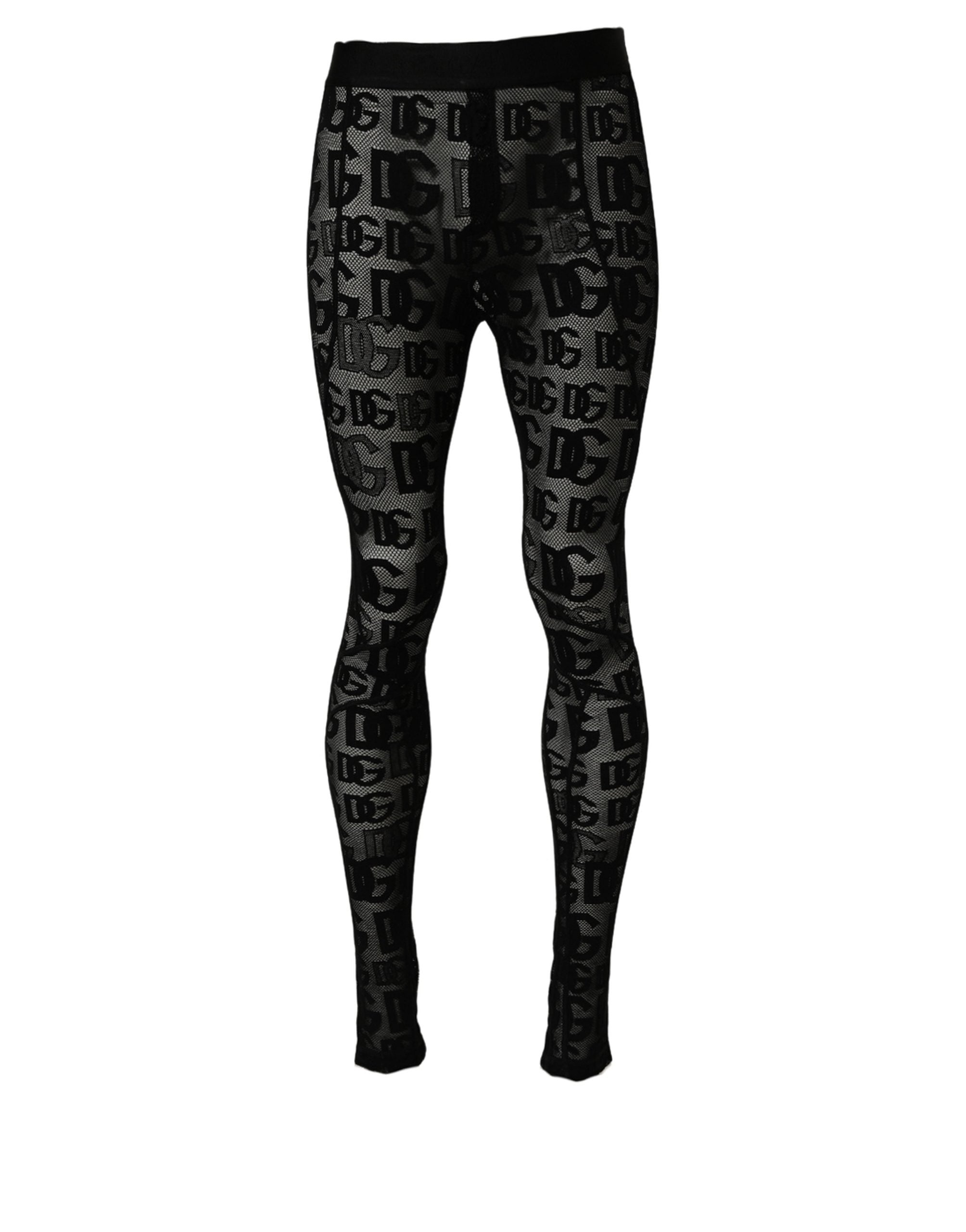 Dolce & Gabbana Black All Over Logo Print Sheer Pantyhose Women's Underwear