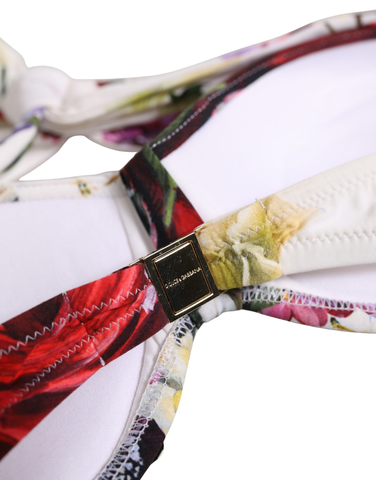 Dolce & Gabbana White Floral Print Nylon Beachwear Bikini Women's Top