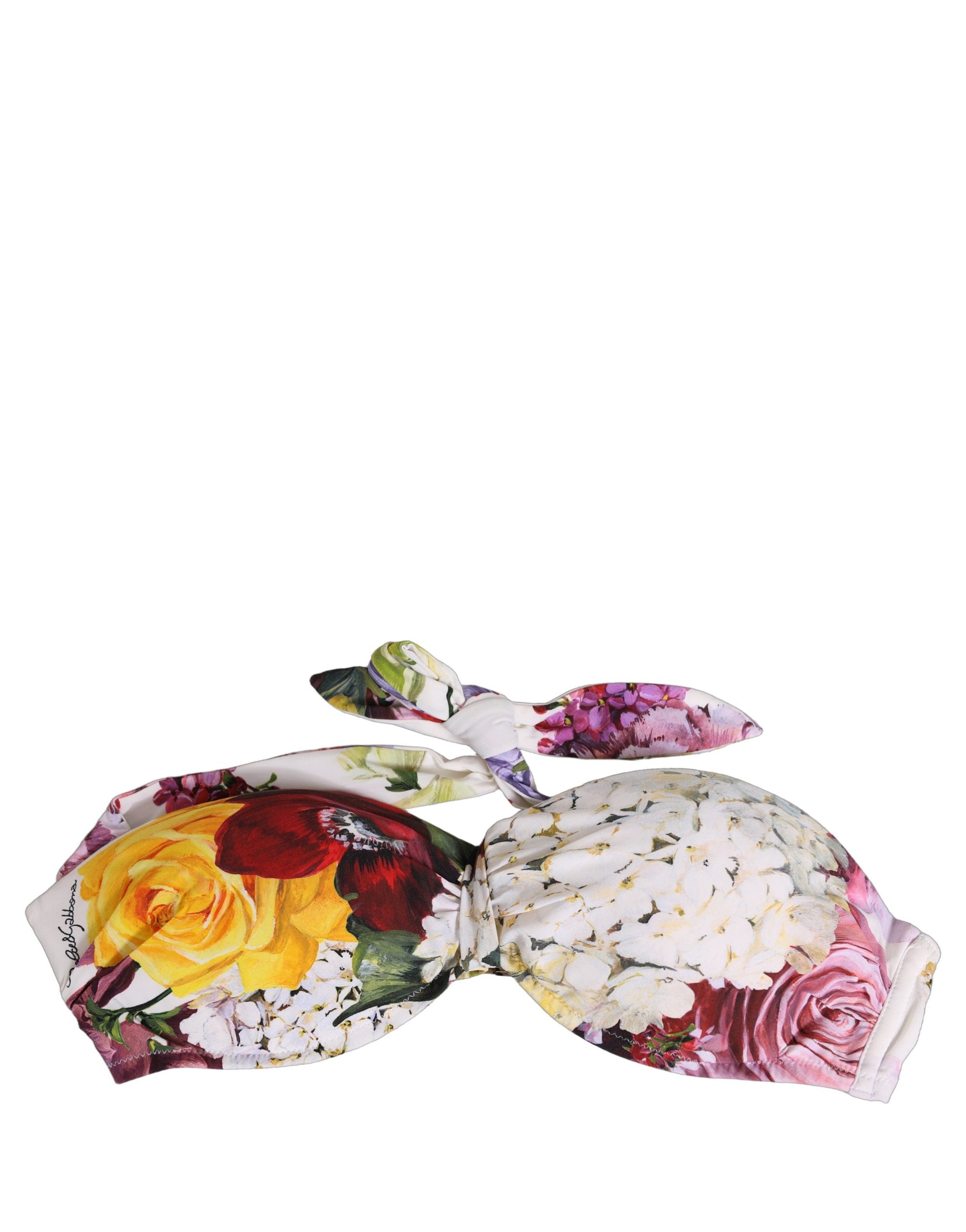 Dolce & Gabbana White Floral Print Nylon Beachwear Bikini Women's Top
