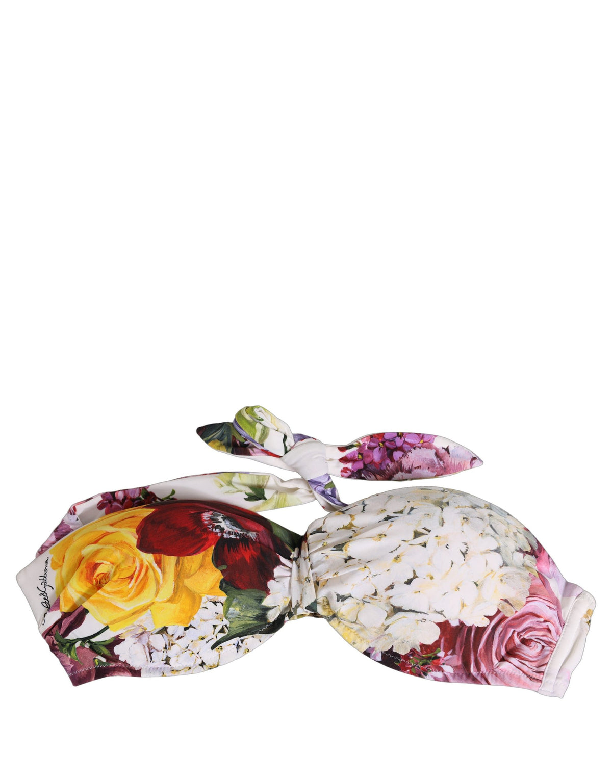 Dolce & Gabbana White Floral Print Nylon Beachwear Bikini Women's Top