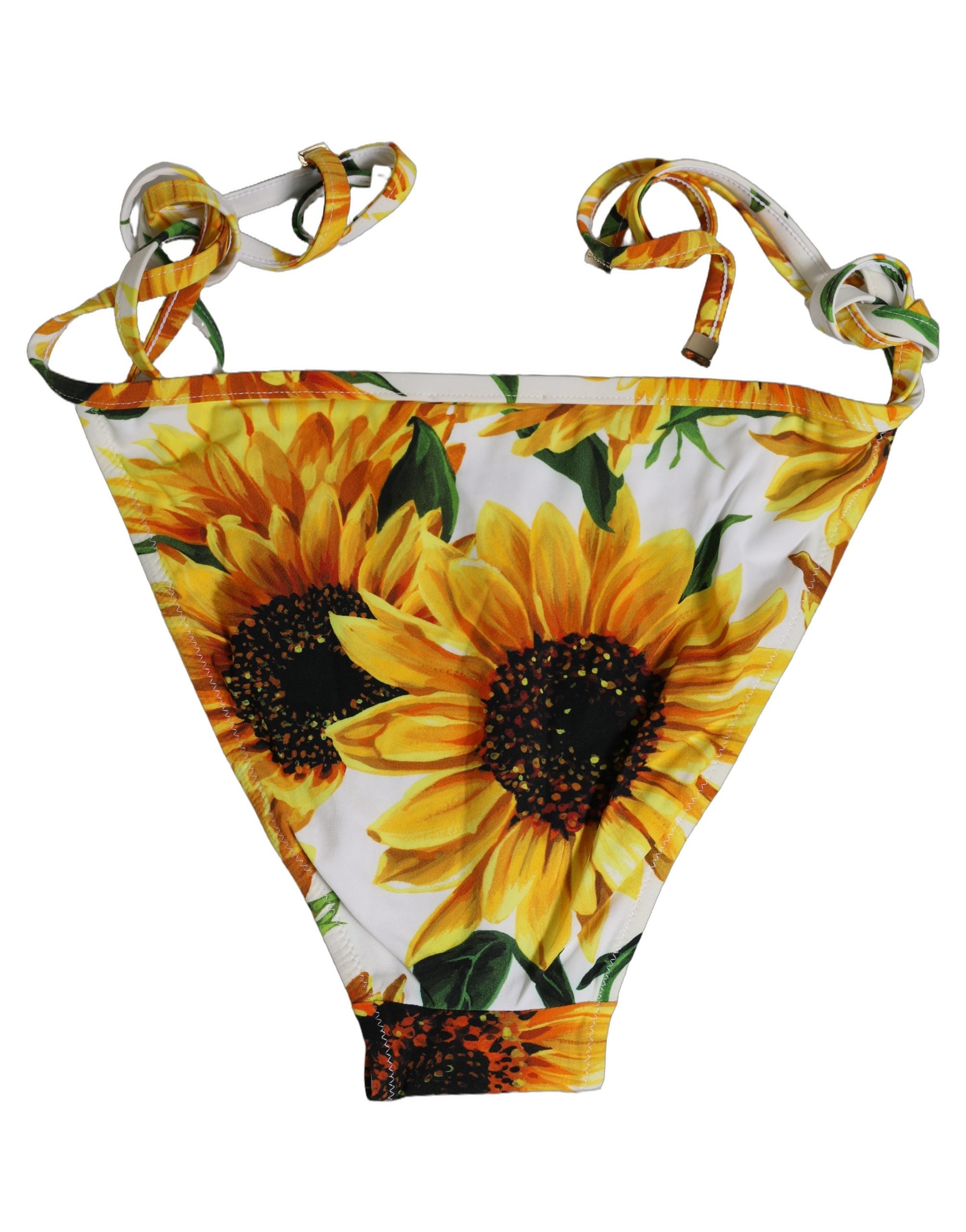 Dolce & Gabbana Bottom White Sunflower Nylon Beachwear Women's Bikini