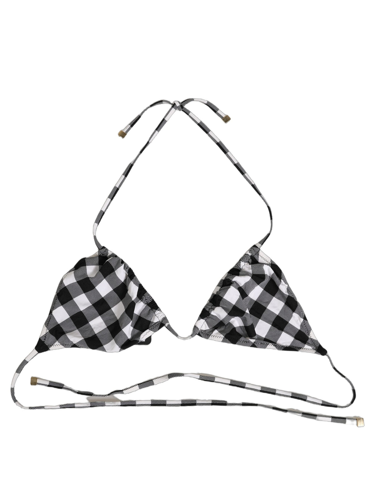 Dolce & Gabbana Black White Checkered Halter Beachwear Bikini Women's Top