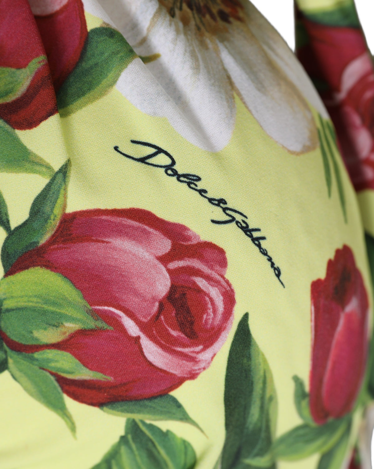 Dolce & Gabbana Yellow Floral Halter Nylon Beachwear Bikini Women's Top