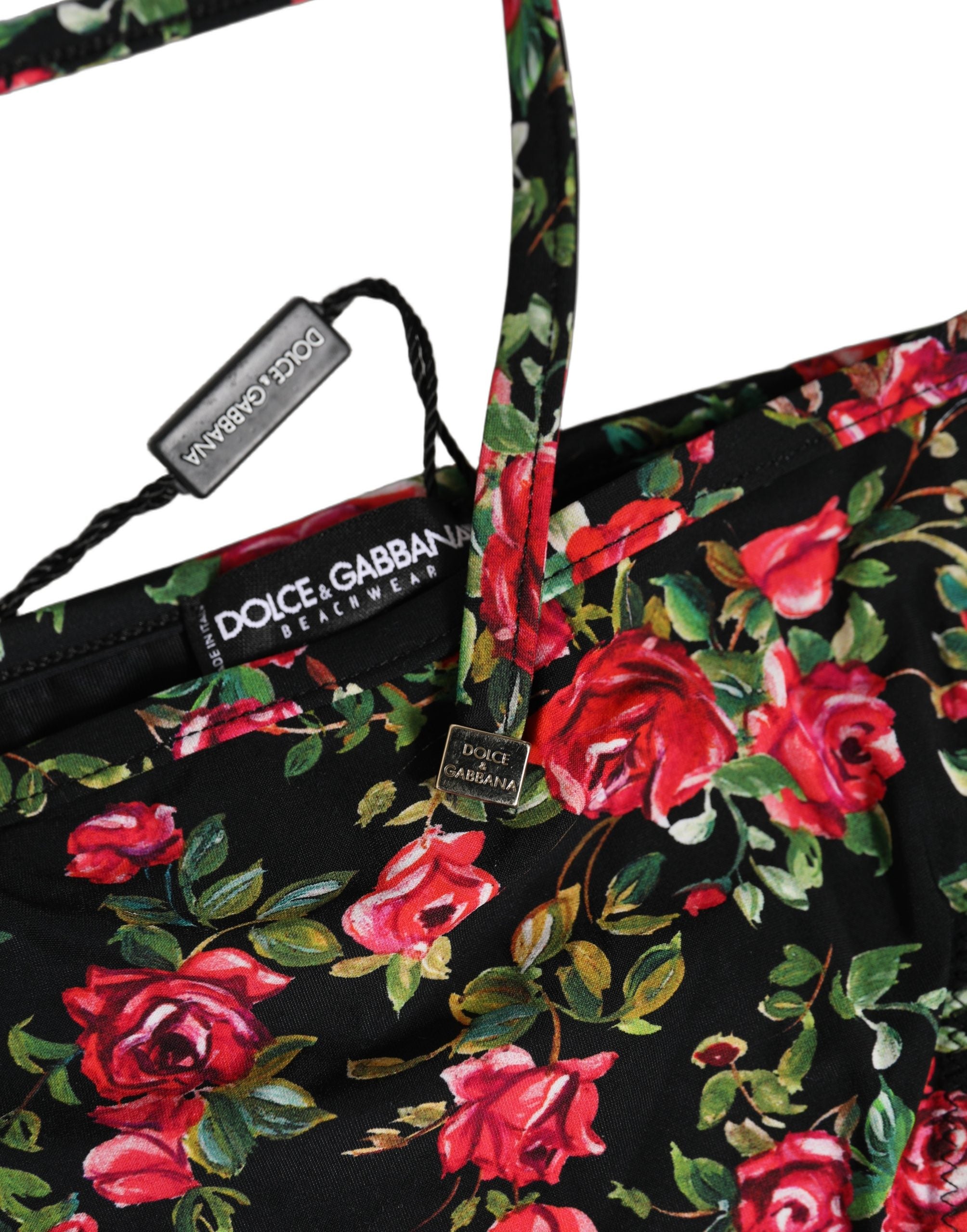 Dolce & Gabbana Black Floral Print Nylon Beachwear Bikini Women's Bottom