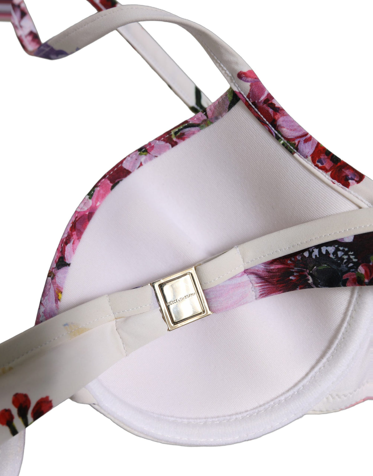 Dolce & Gabbana White Floral Print Nylon Beachwear Bikini Women's Top