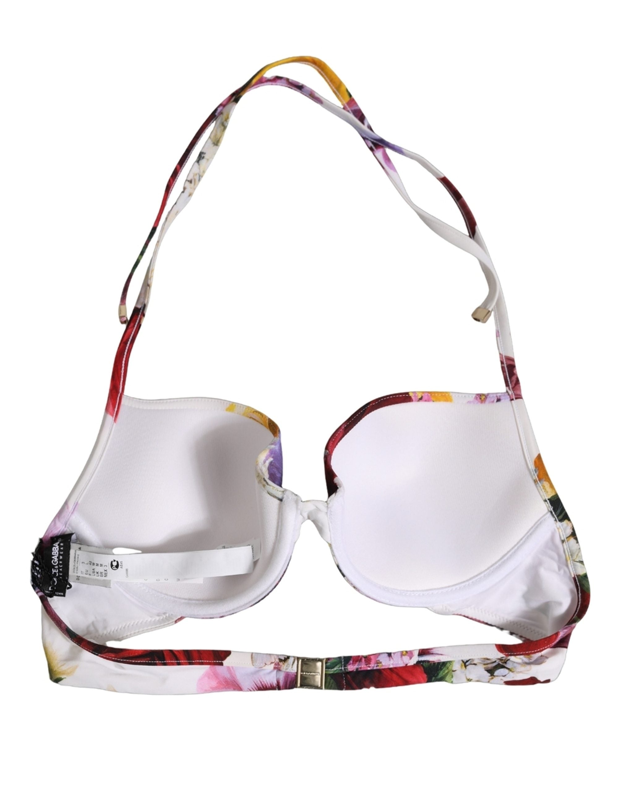 Dolce & Gabbana White Floral Print Nylon Beachwear Bikini Women's Top