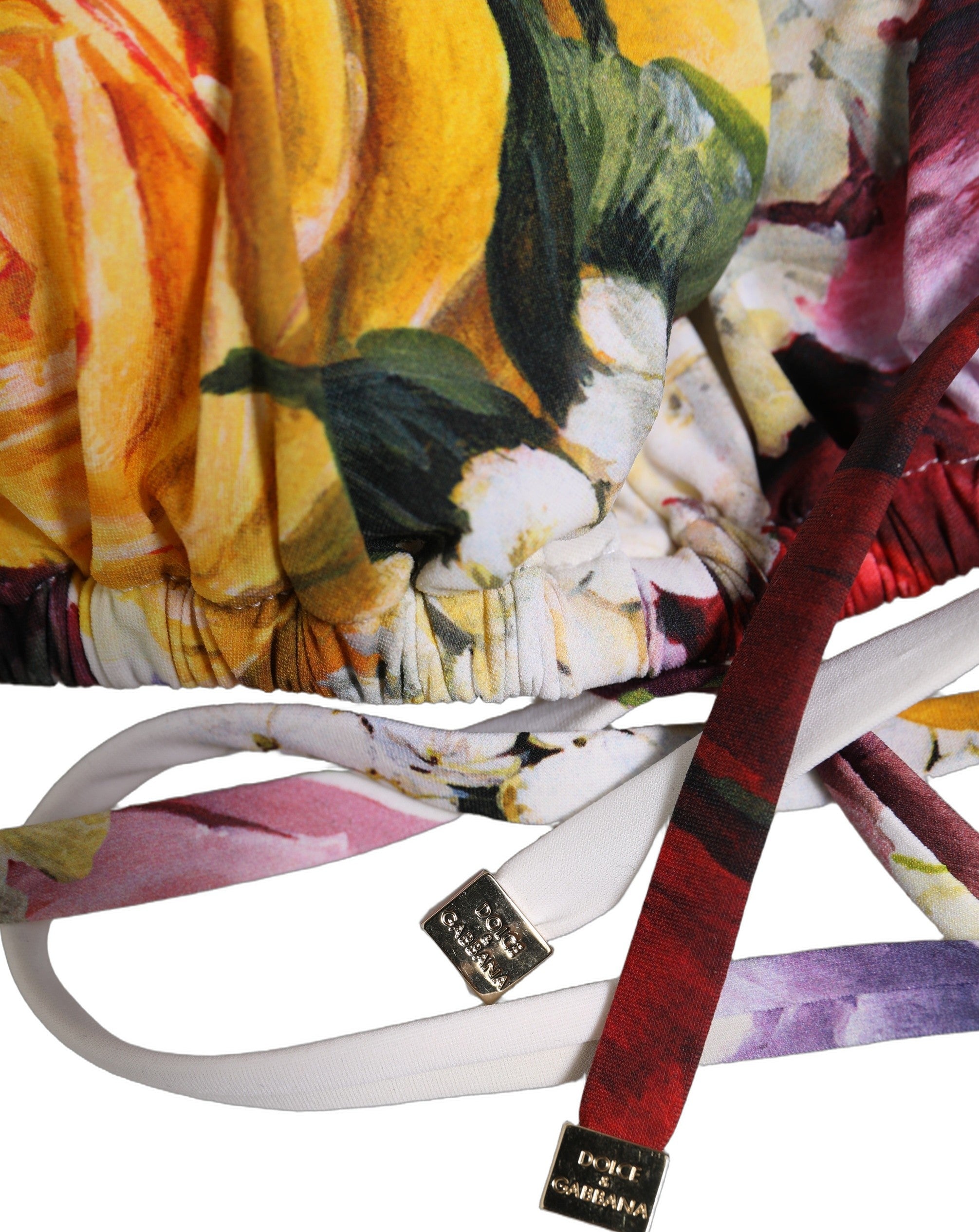 Dolce & Gabbana White Floral Print Triangle Beachwear Bikini Women's Top
