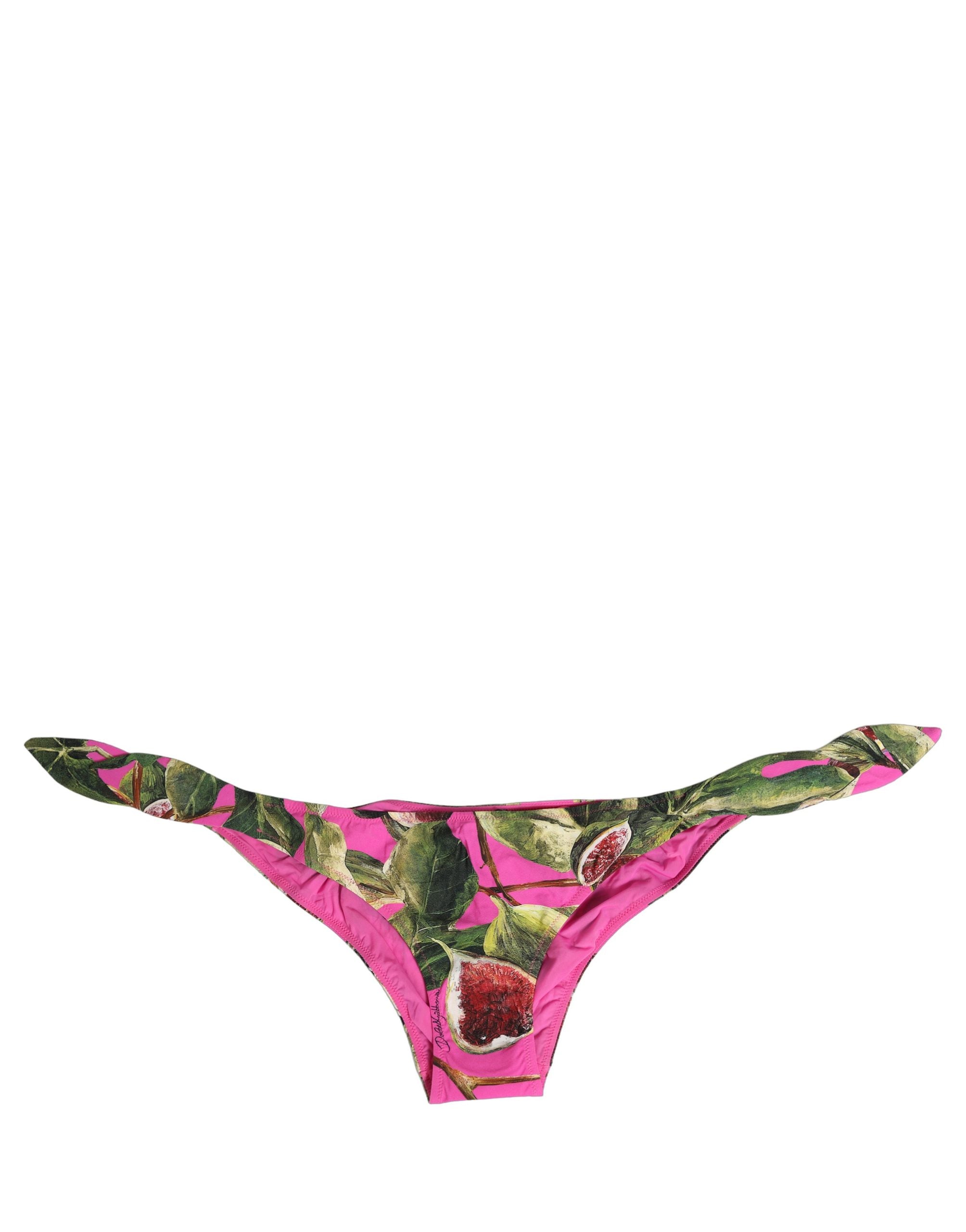 Dolce & Gabbana Fuchsia Pink Fig Print Beachwear Bikini Women's Bottom