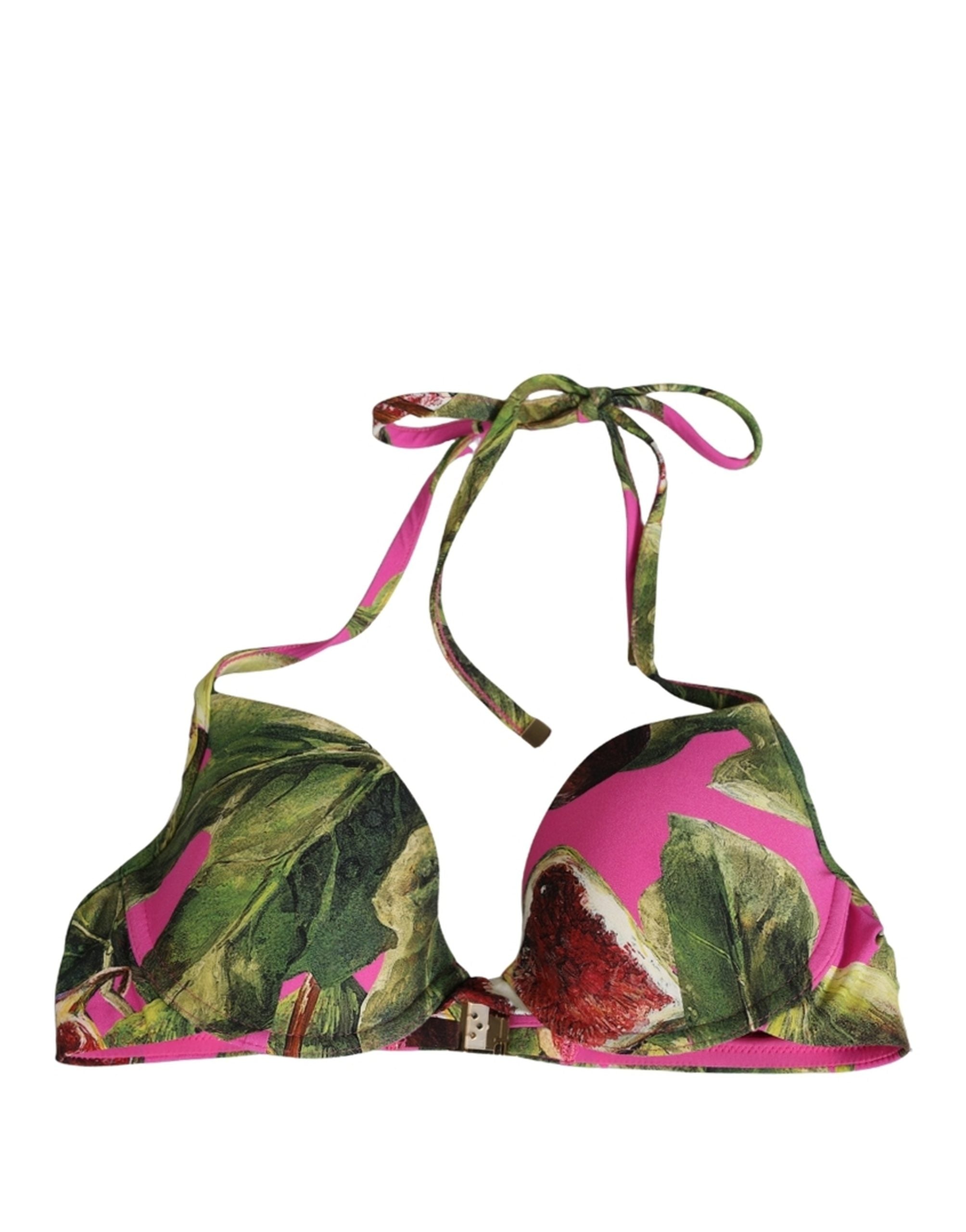 Dolce & Gabbana Fuchsia Pink Fig Print Beachwear Bikini Women's Top