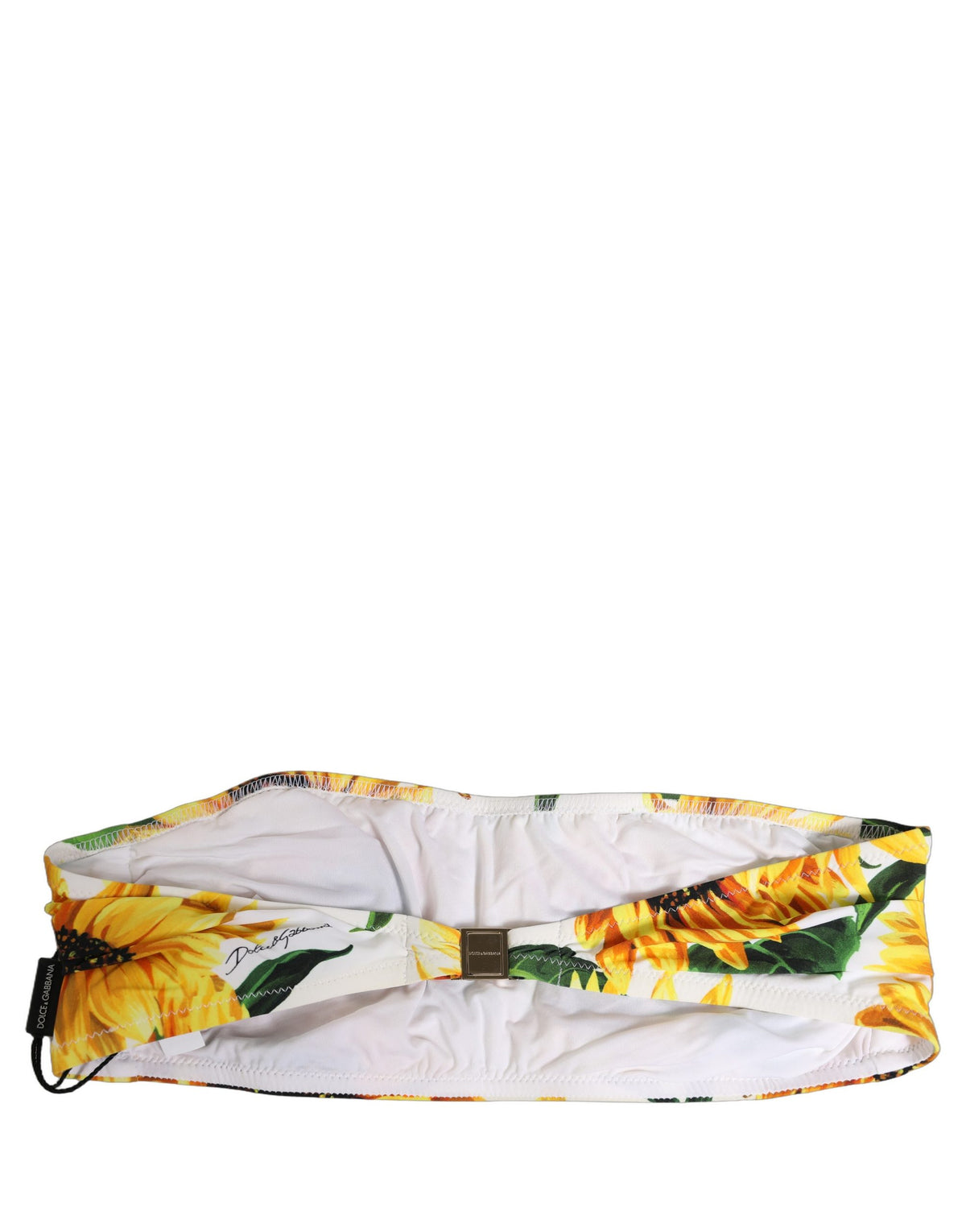 Dolce & Gabbana White Sunflower Print Bandeau Beachwear Bikini Women's Top