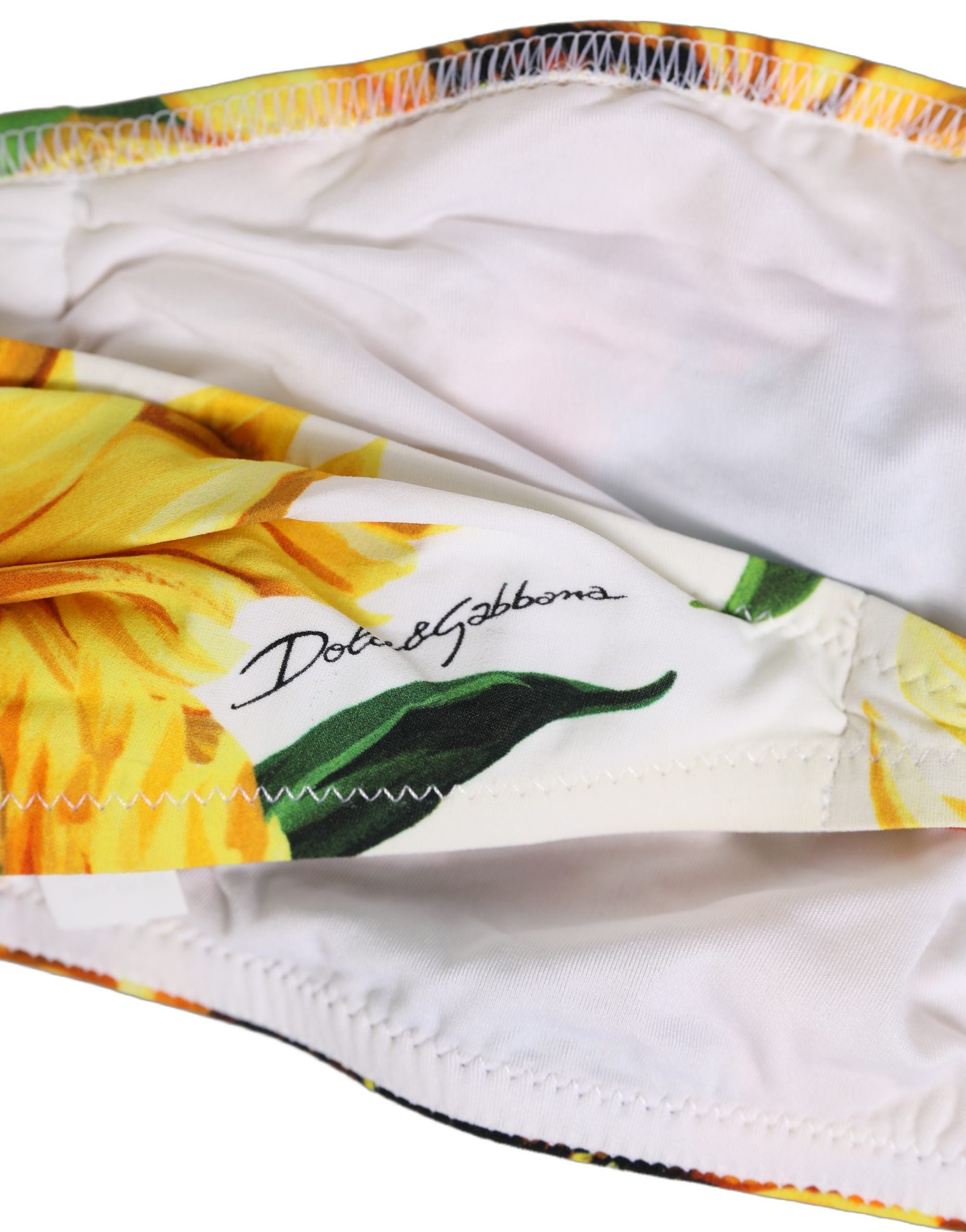Dolce & Gabbana White Sunflower Print Bandeau Beachwear Bikini Women's Top