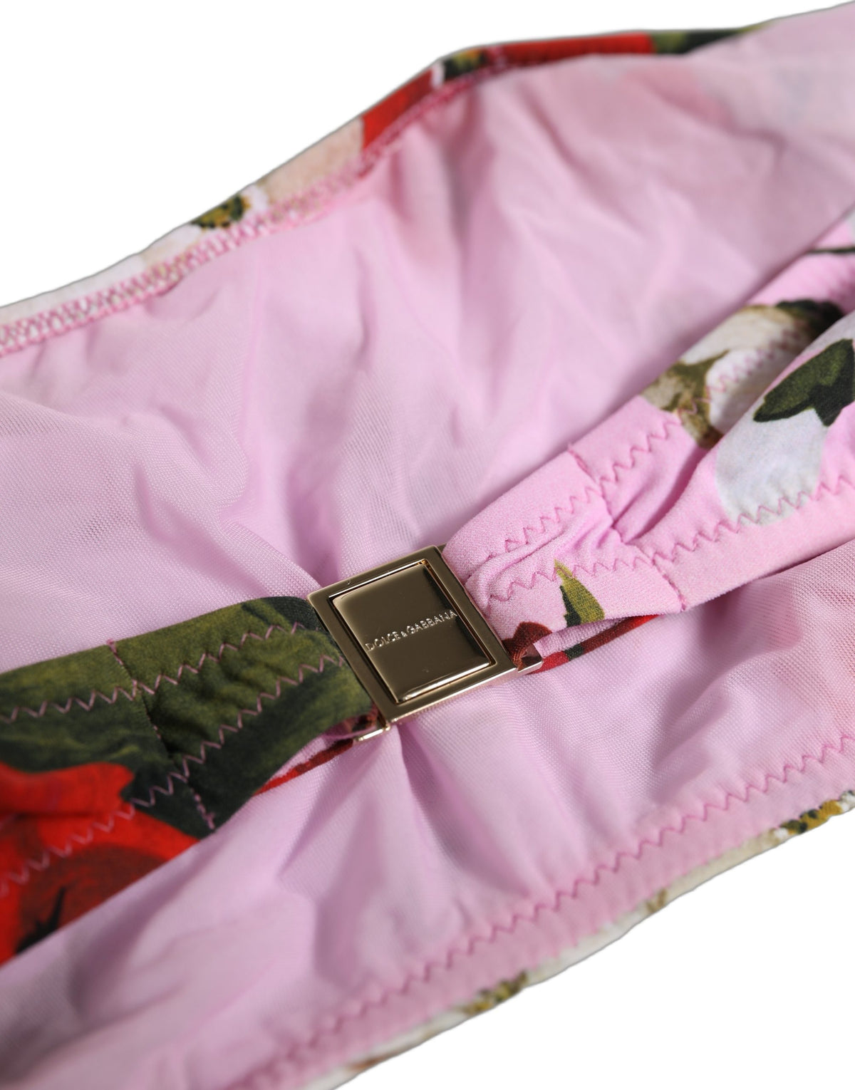 Dolce & Gabbana Pink Floral Print Bandeau Beachwear Bikini Women's Top