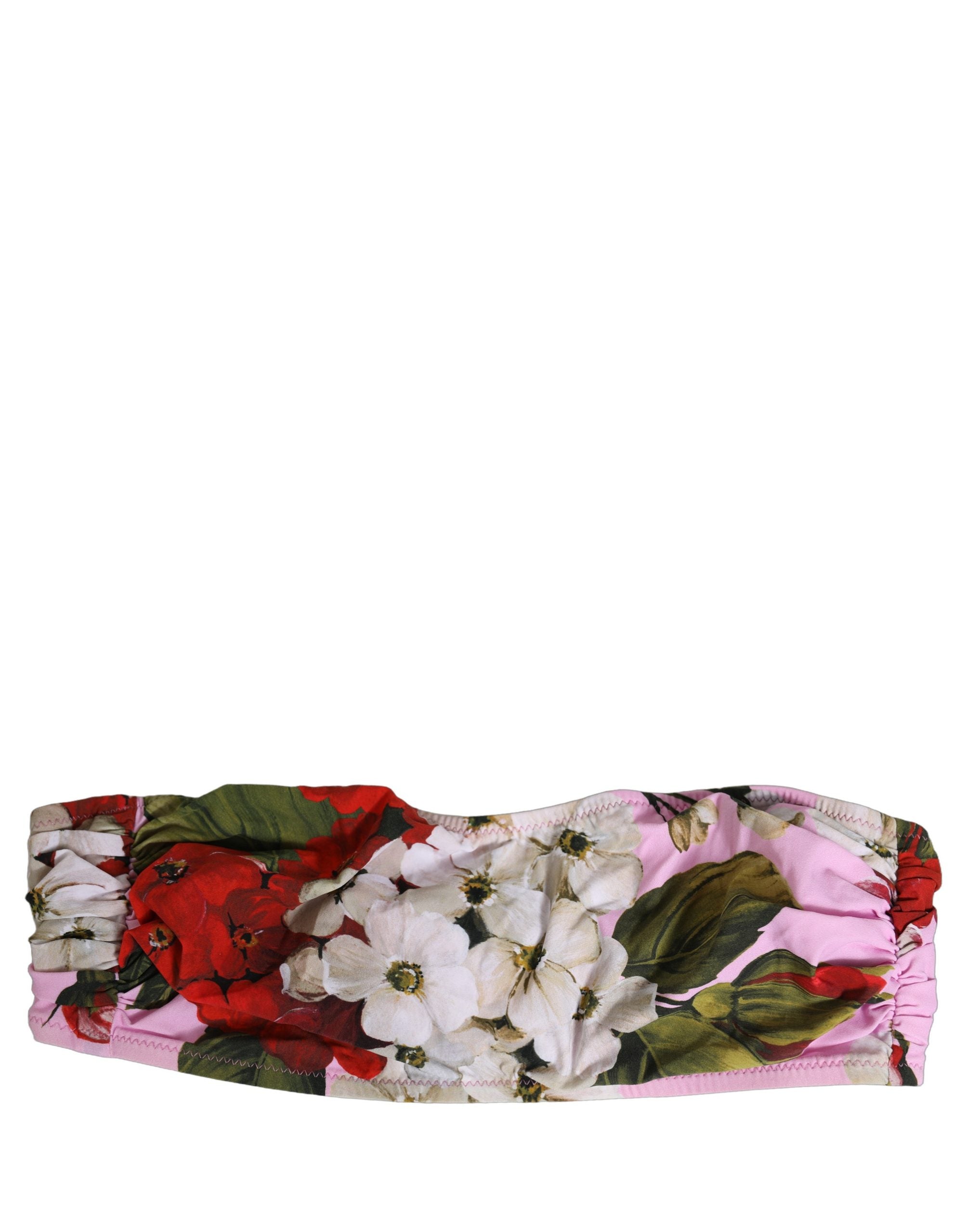 Dolce & Gabbana Pink Floral Print Bandeau Beachwear Bikini Women's Top