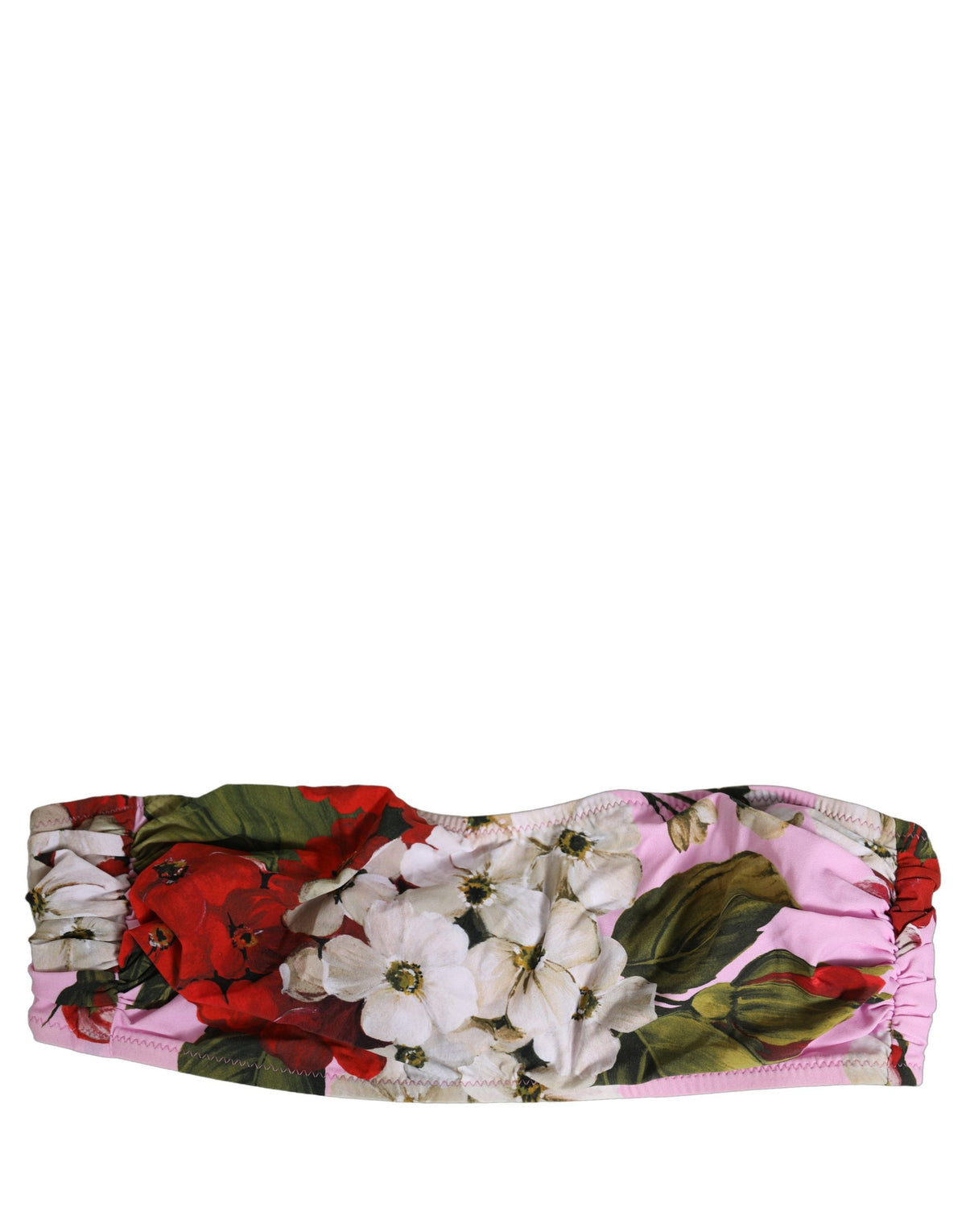 Dolce & Gabbana Pink Floral Print Bandeau Beachwear Bikini Women's Top