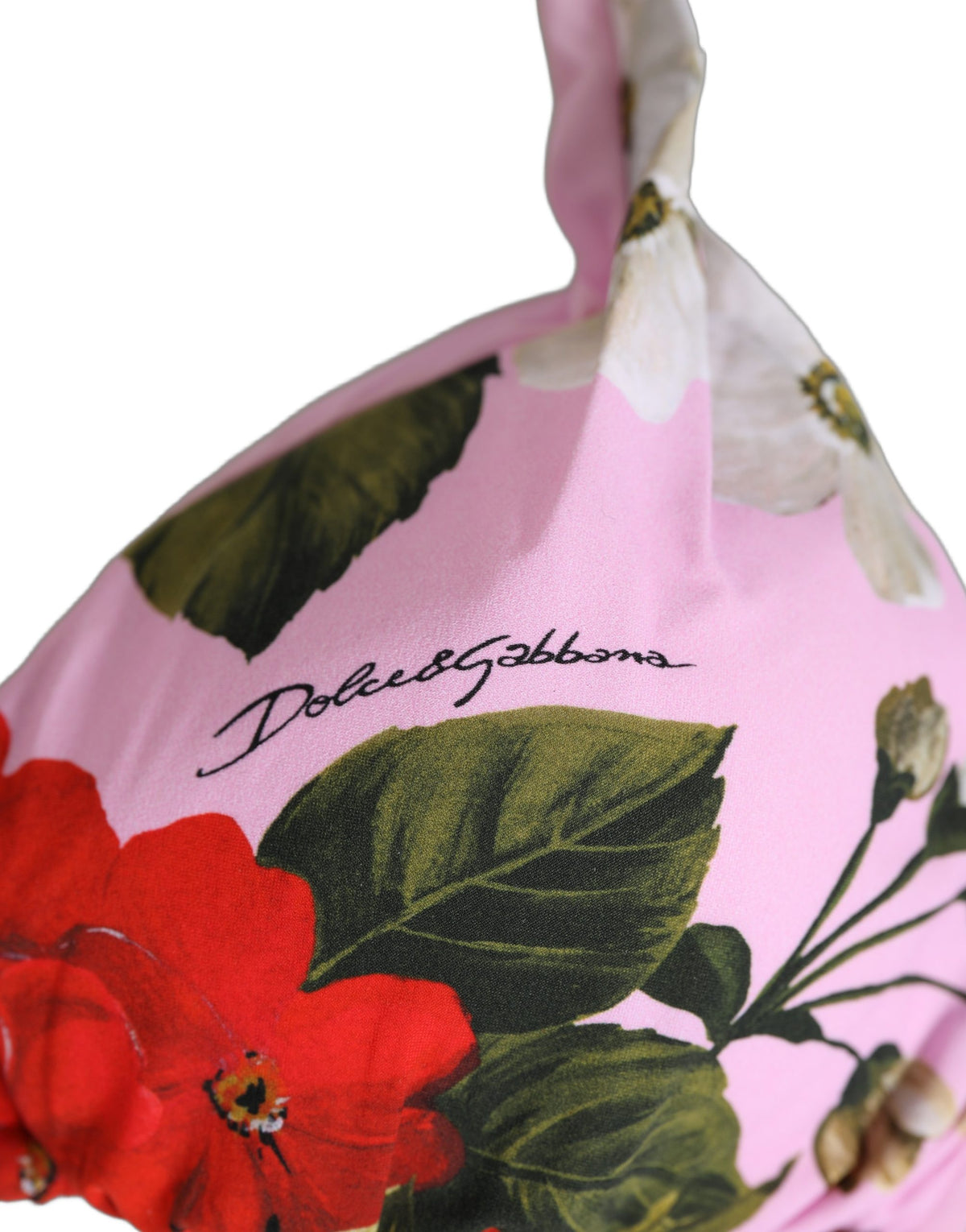 Dolce & Gabbana Pink Floral Print Triangle Beachwear Bikini Women's Top
