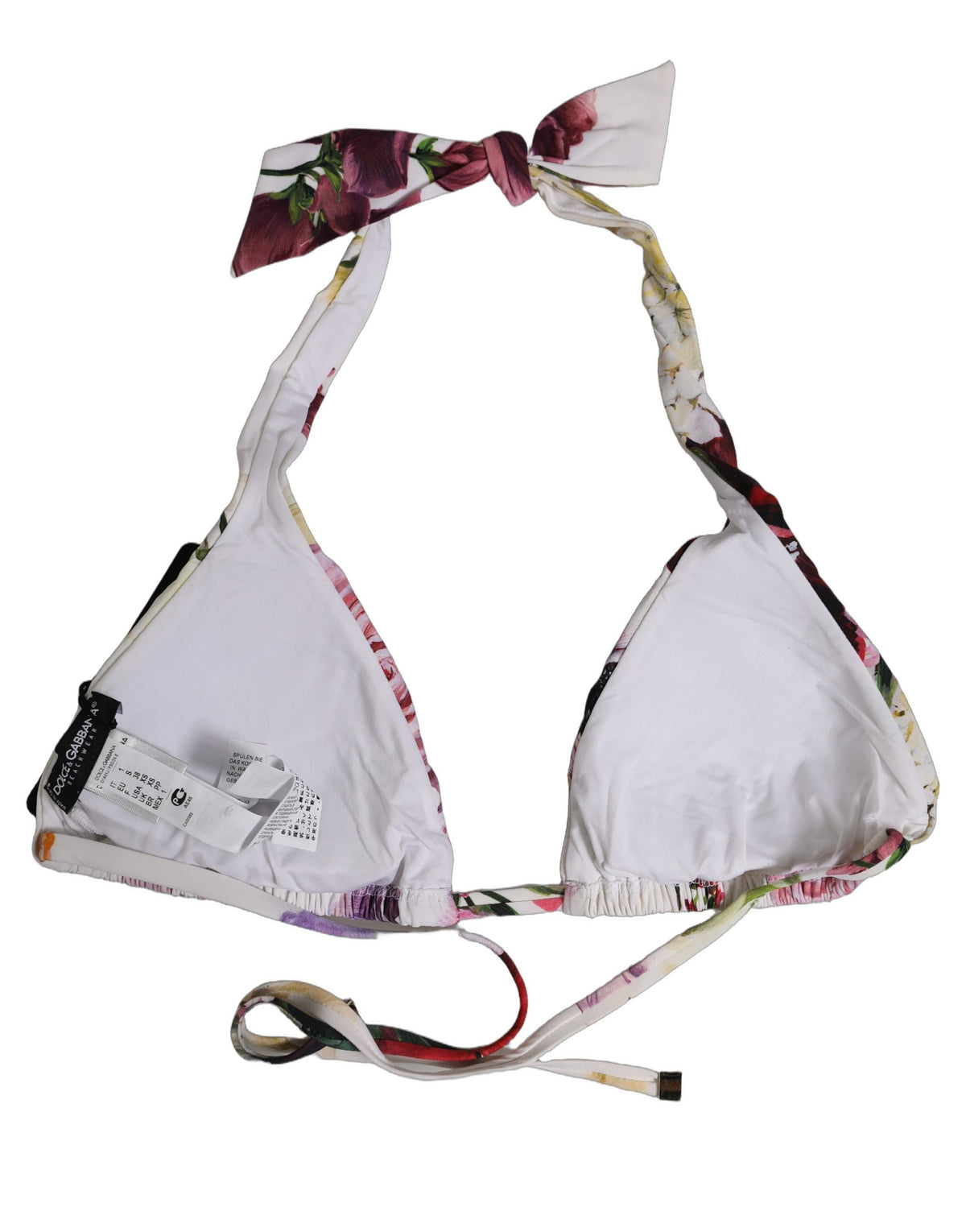 Dolce & Gabbana White Floral Print Triangle Beachwear Bikini Women's Top