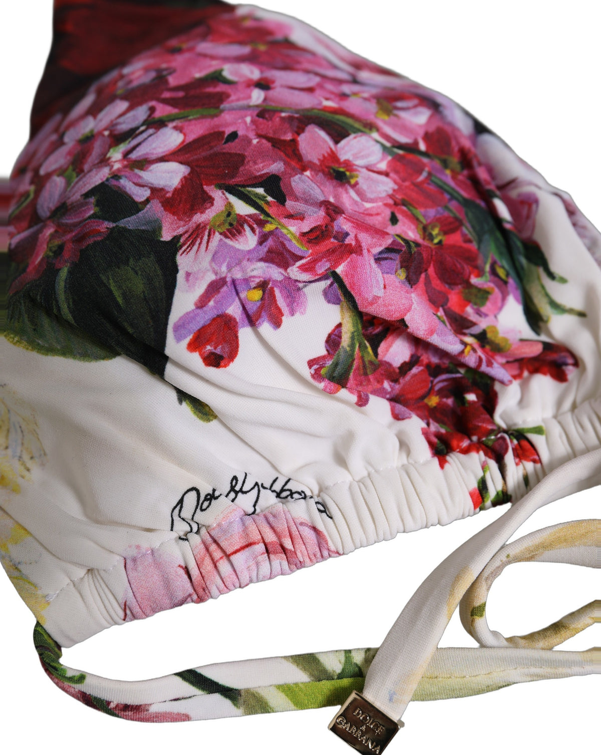 Dolce & Gabbana White Floral Print Triangle Beachwear Bikini Women's Top