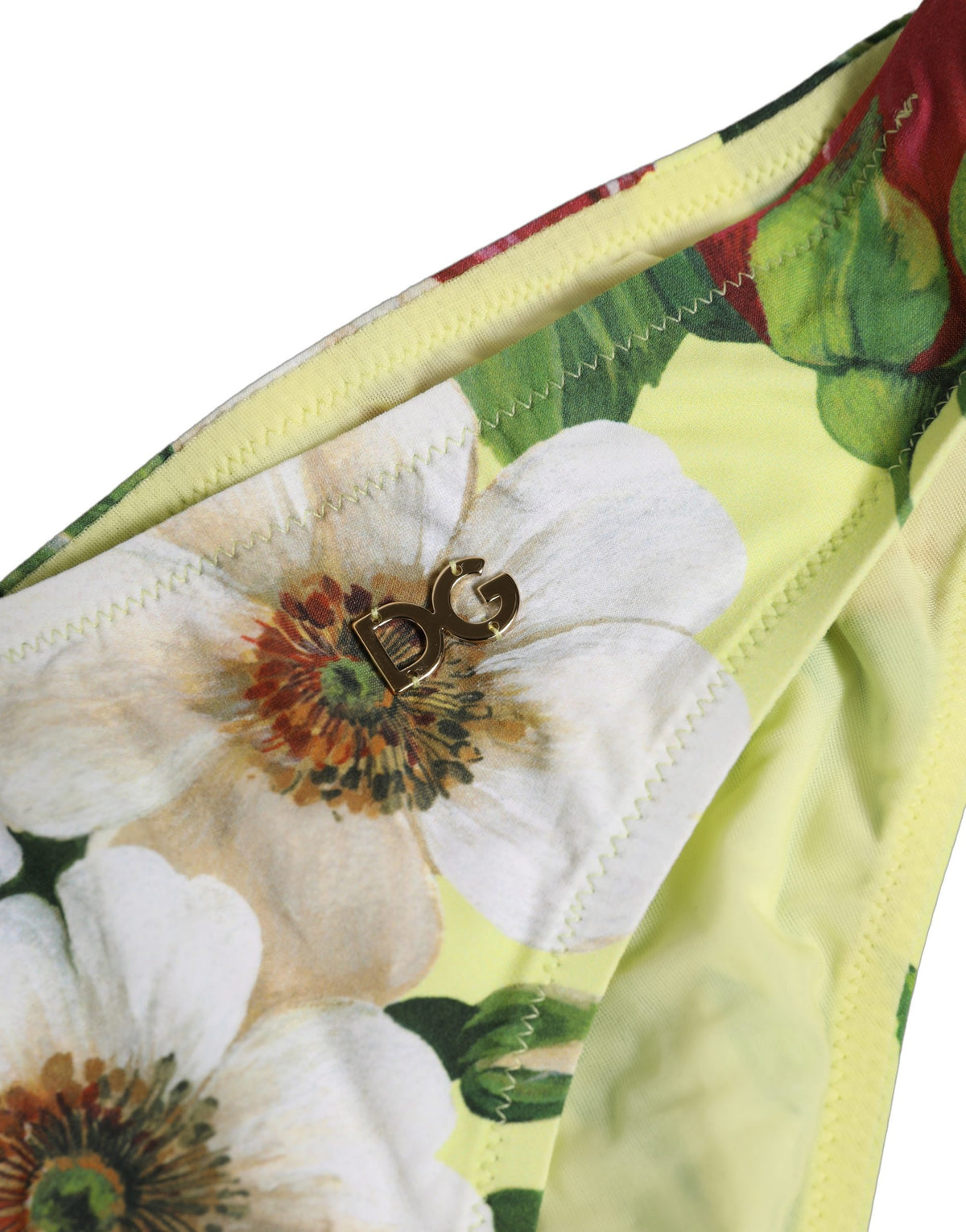 Dolce & Gabbana Yellow Floral Print Nylon Beachwear Bikini Women's Bottom