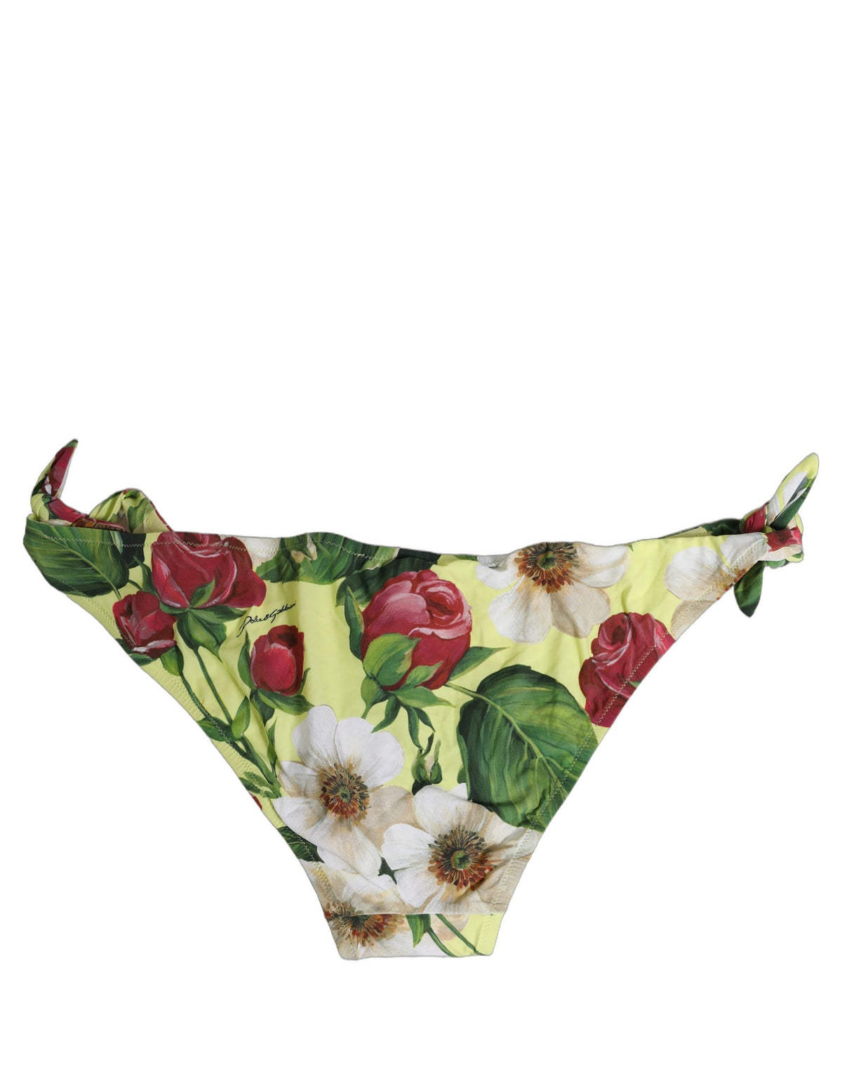 Dolce & Gabbana Yellow Floral Print Nylon Beachwear Bikini Women's Bottom