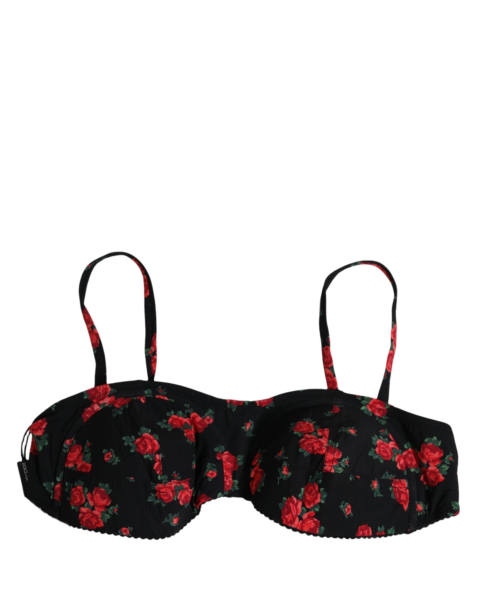 Dolce & Gabbana Black Floral Print Underwire Beachwear Bikini Women's Top