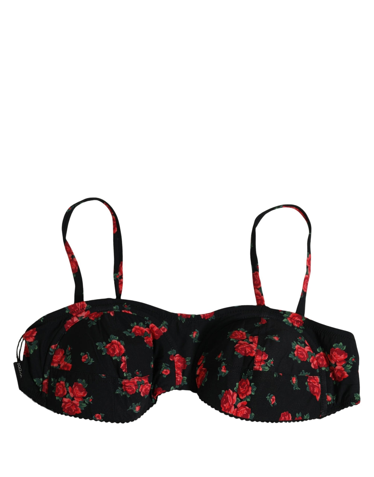 Dolce & Gabbana Black Floral Print Underwire Beachwear Bikini Women's Top