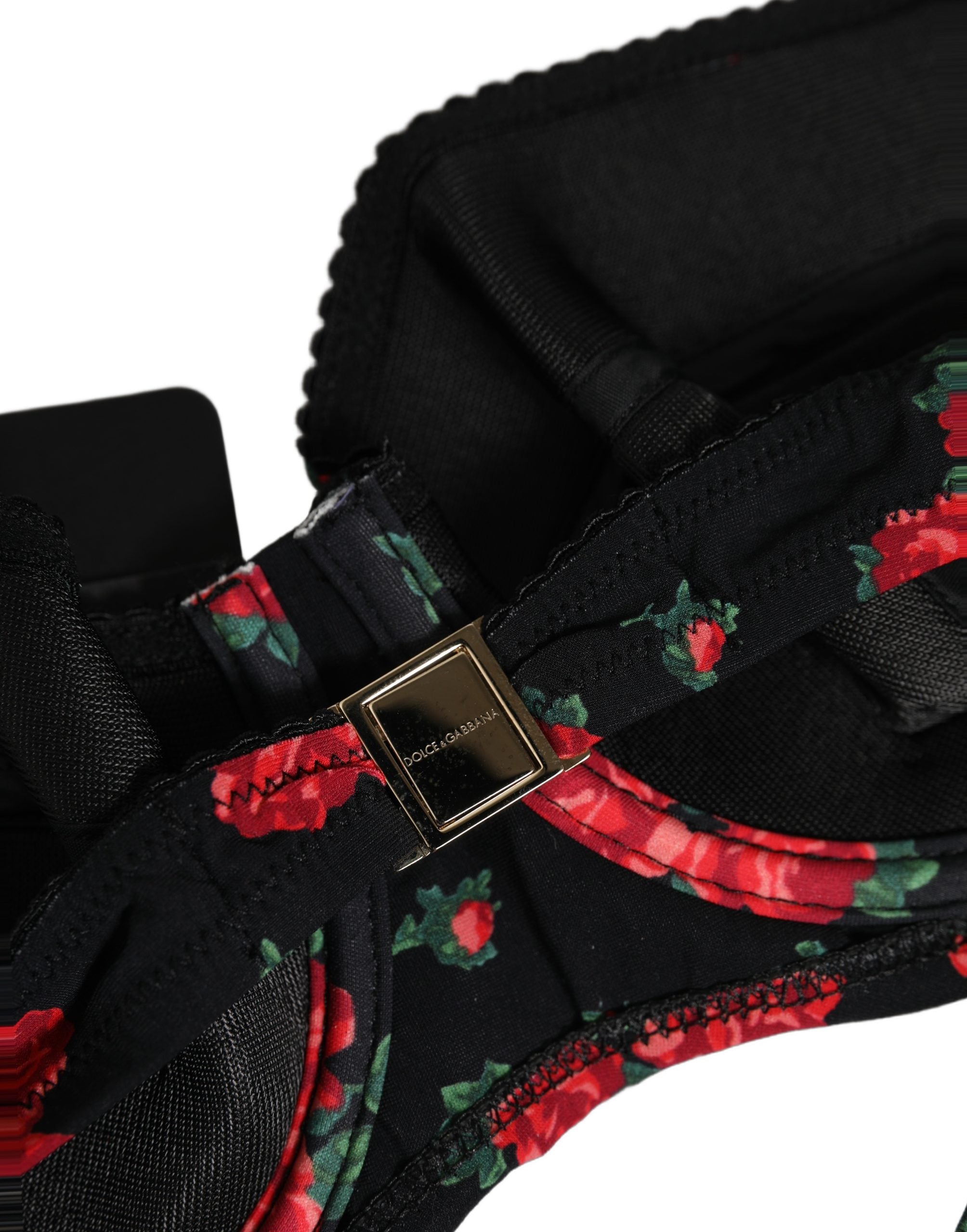 Dolce & Gabbana Black Floral Print Underwire Beachwear Bikini Women's Top