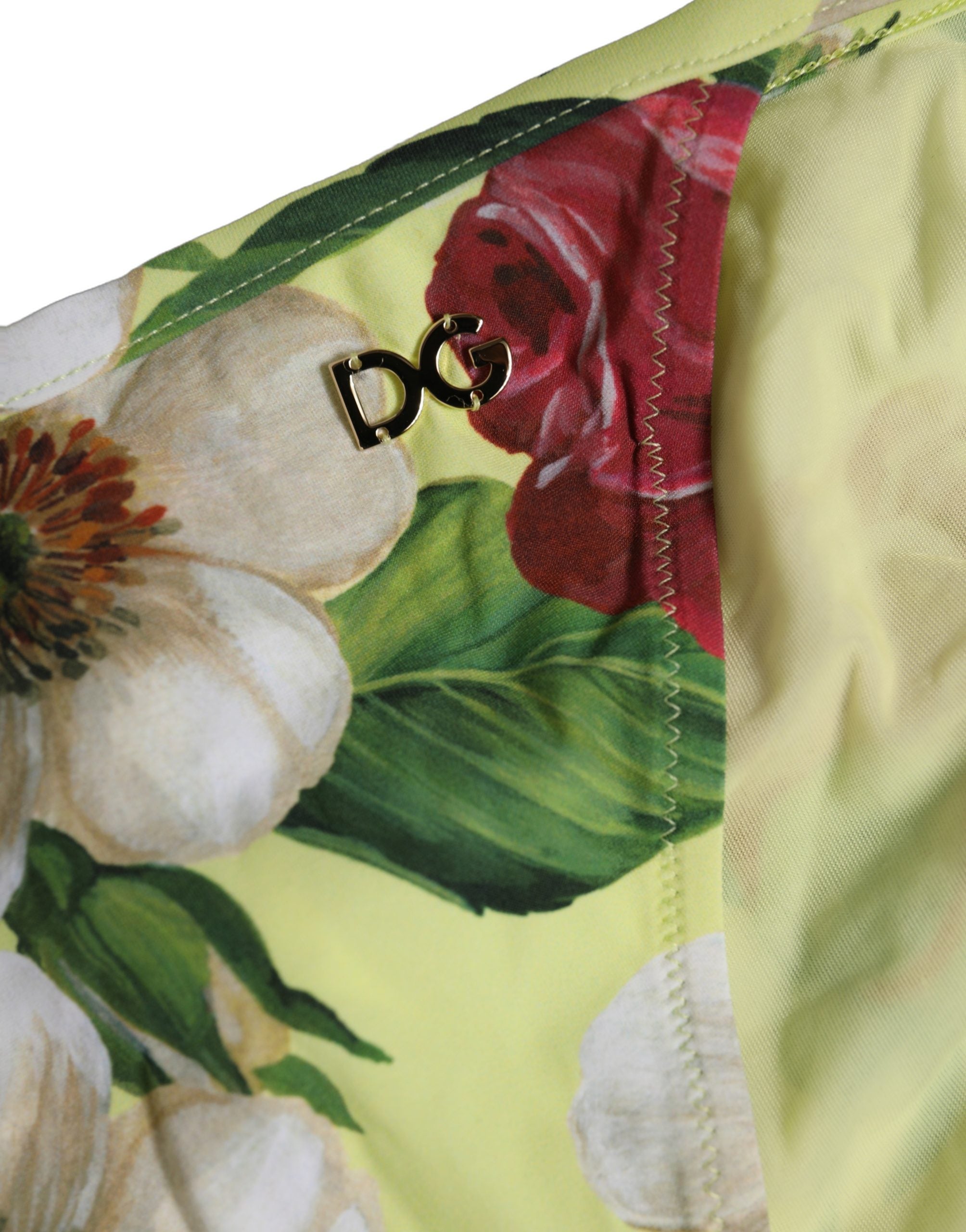Dolce & Gabbana Yellow Floral Print Nylon Beachwear Bikini Women's Bottom