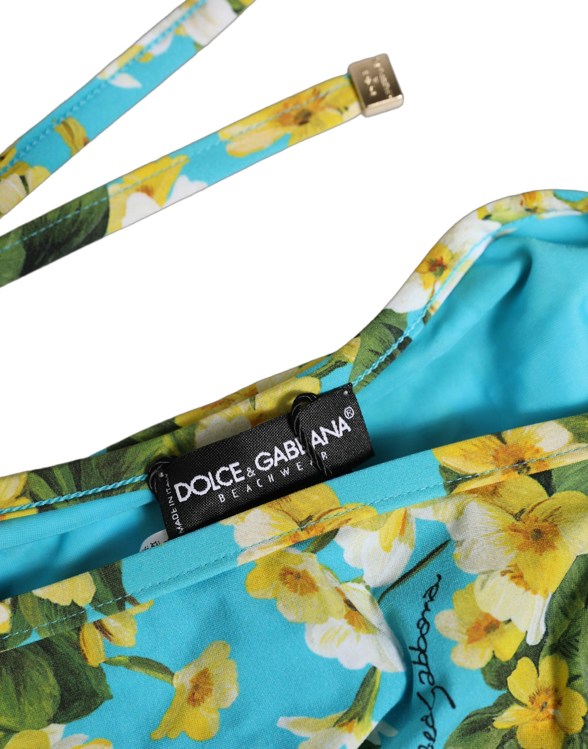 Dolce & Gabbana Blue Floral Print Nylon Beachwear Bikini Women's Bottom