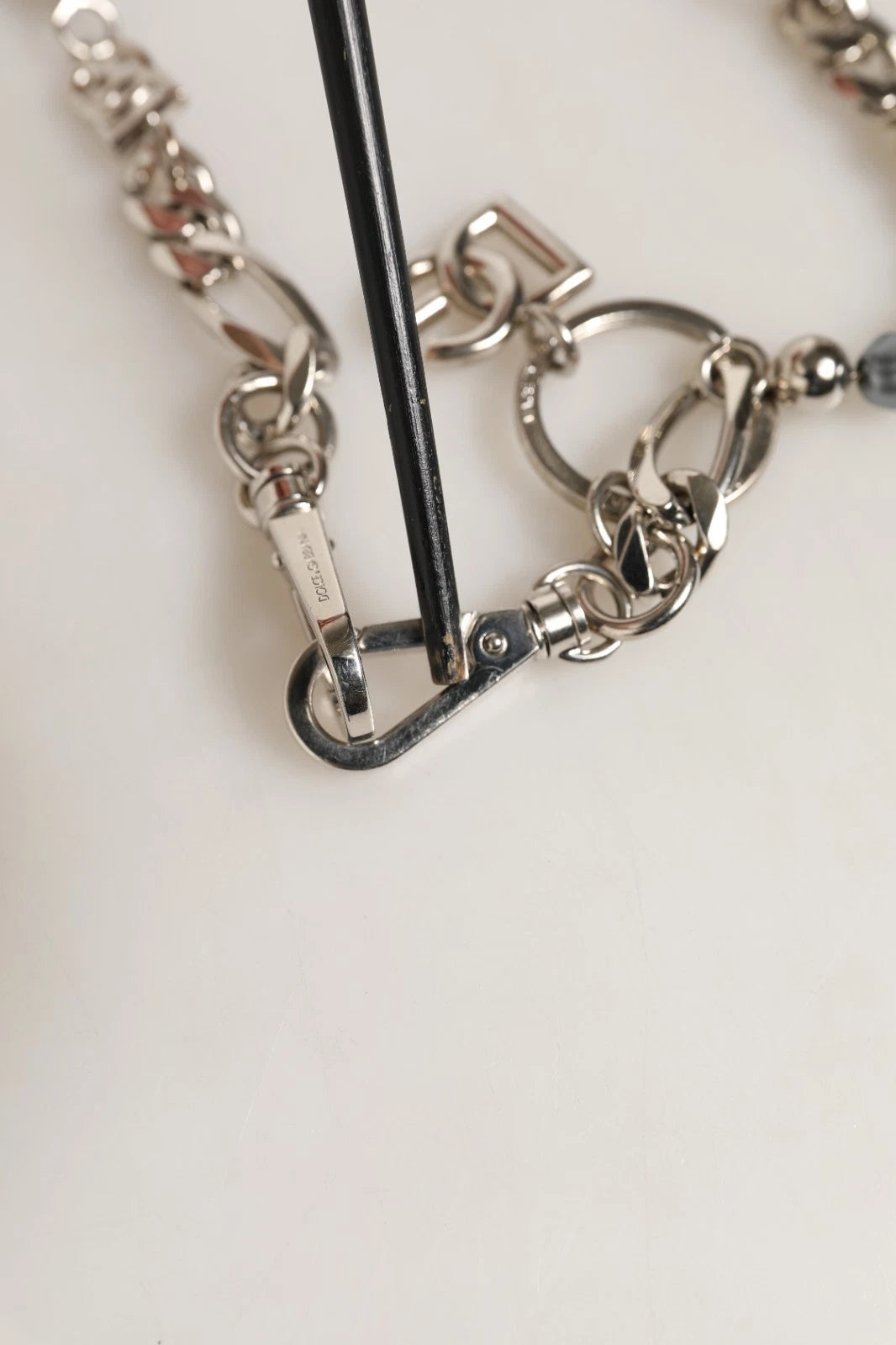 Dolce & Gabbana Silver Tone Chain Signature DG Logo Pendant Women's Necklace (Pre-Owned)