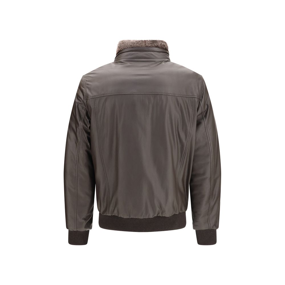 MooRER Brown Leather Full-Length Men's Jacket