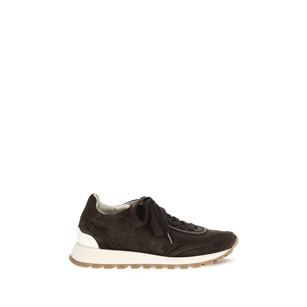 Brunello Cucinelli Brown Suede Leather Low Top Women's Sneakers