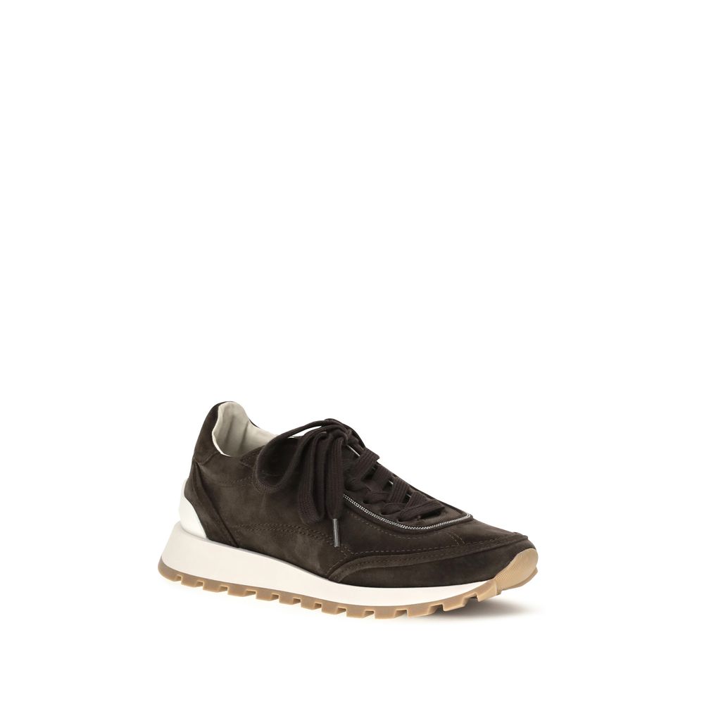 Brunello Cucinelli Brown Suede Leather Low Top Women's Sneakers