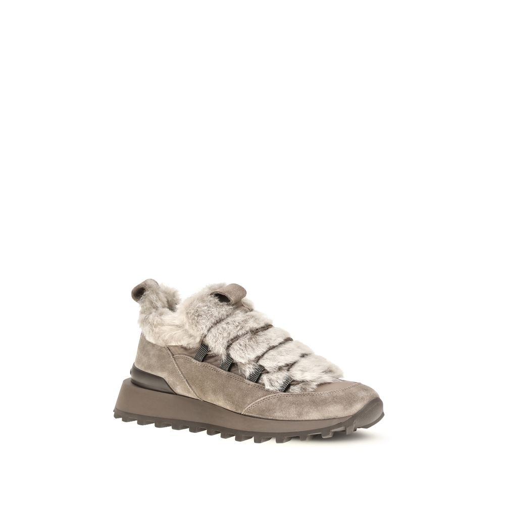 Brunello Cucinelli Gray Suede Leather Athletic Women's Sneakers