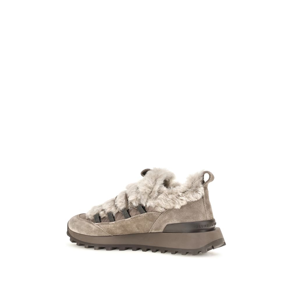 Brunello Cucinelli Gray Suede Leather Athletic Women's Sneakers
