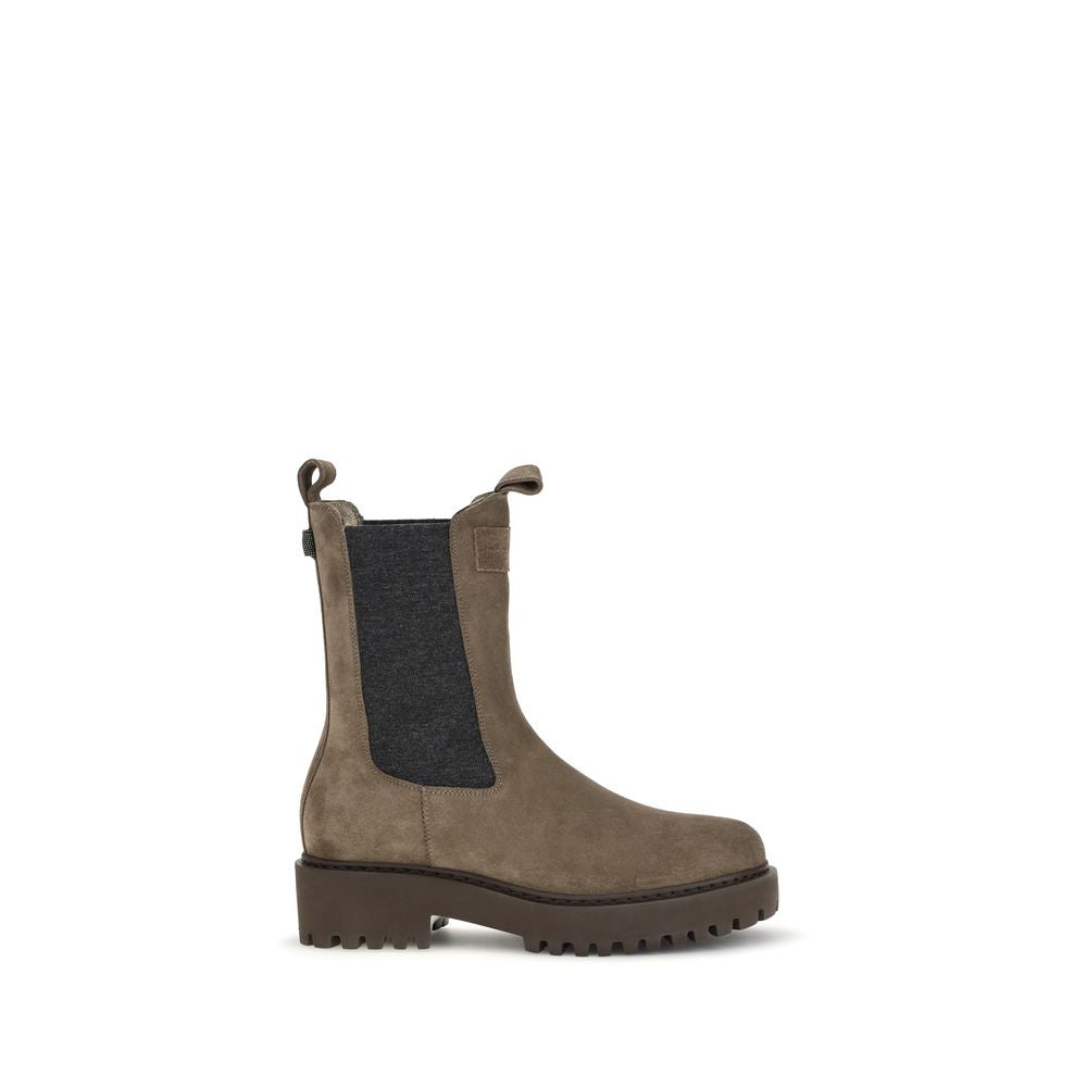Brunello Cucinelli Brown Calf Leather Bos Taurus Ankle Women's Boots