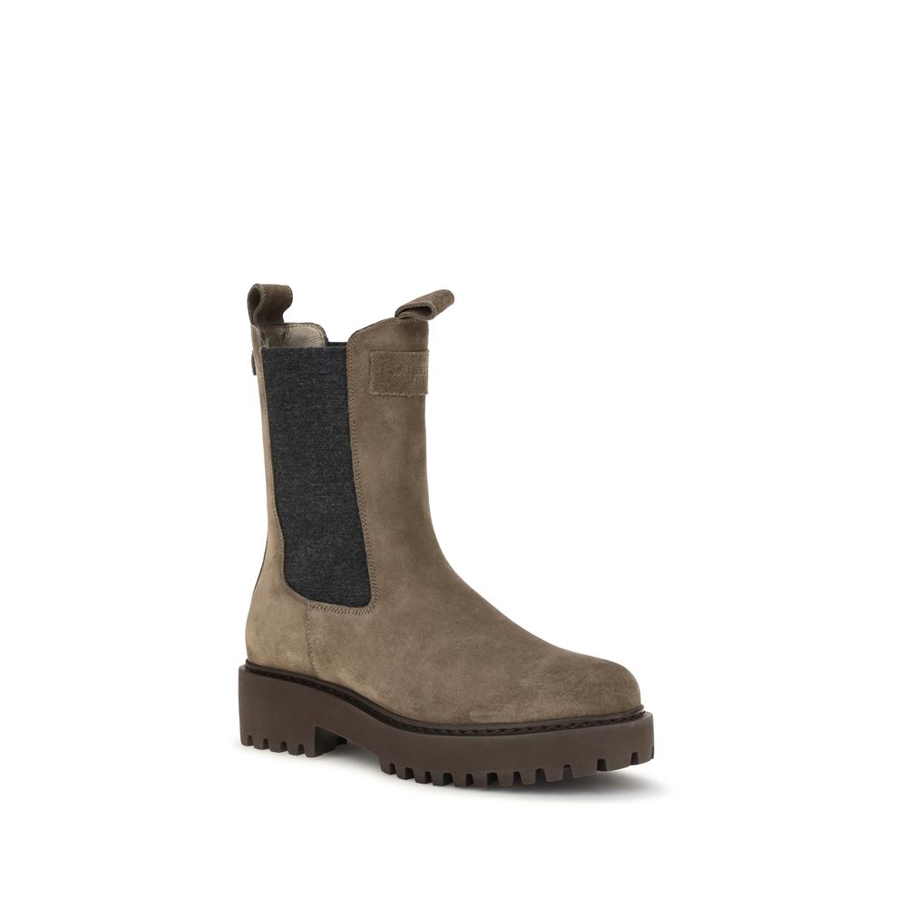 Brunello Cucinelli Brown Calf Leather Bos Taurus Ankle Women's Boots