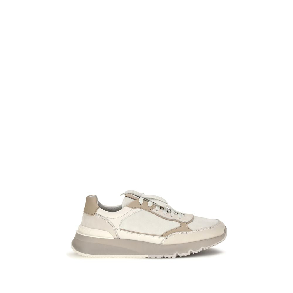 Brunello Cucinelli Beige Calf Leather Bos Taurus Low Top Men's Sneakers