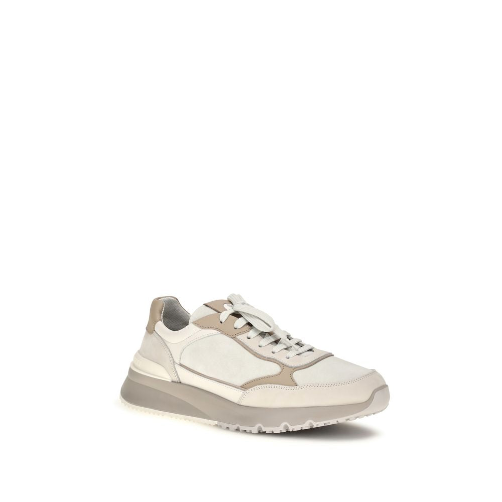 Brunello Cucinelli Beige Calf Leather Bos Taurus Low Top Men's Sneakers