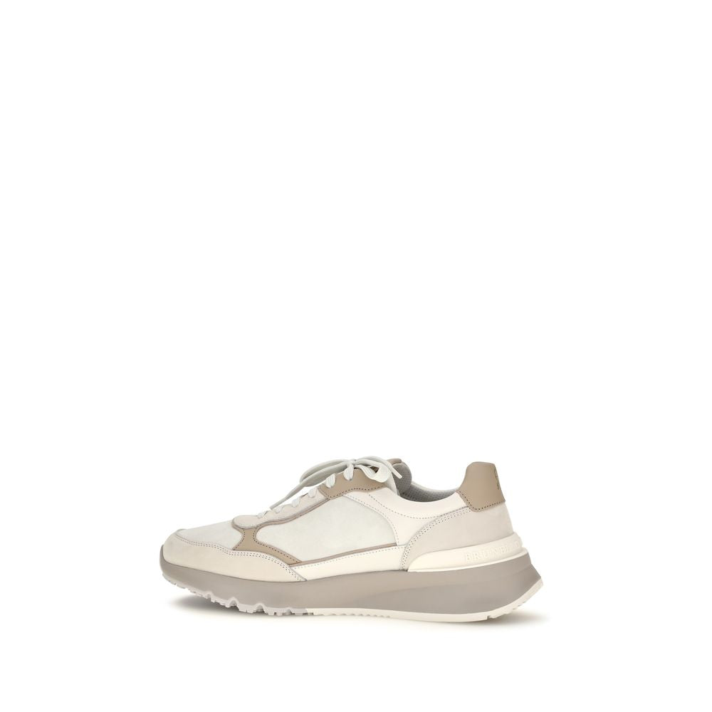 Brunello Cucinelli Beige Calf Leather Bos Taurus Low Top Men's Sneakers