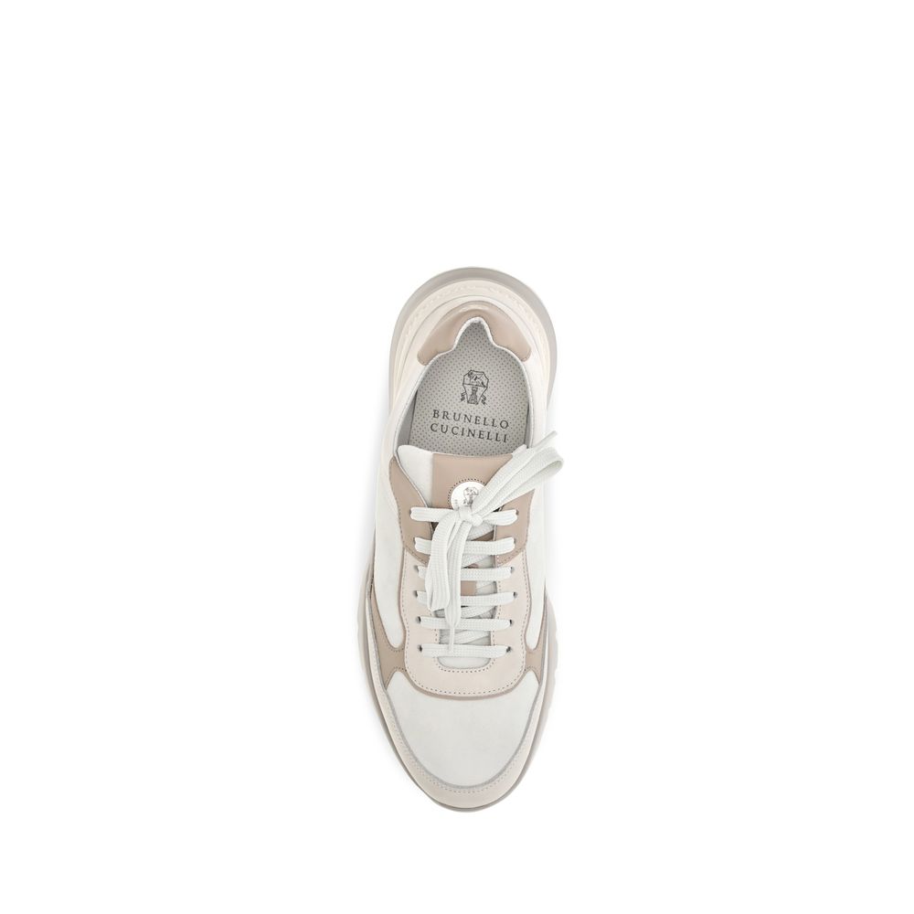 Brunello Cucinelli Beige Calf Leather Bos Taurus Low Top Men's Sneakers