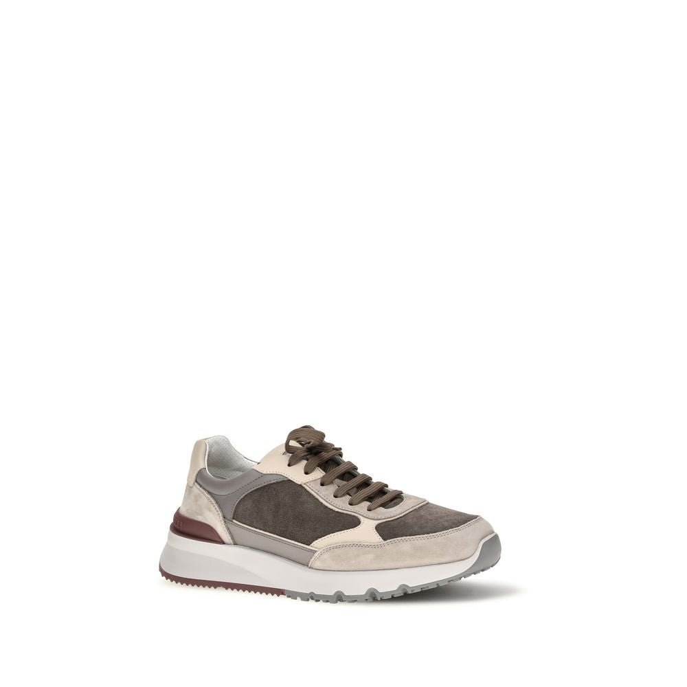 Brunello Cucinelli Gray Calf Leather Bos Taurus Athletic Men's Sneakers
